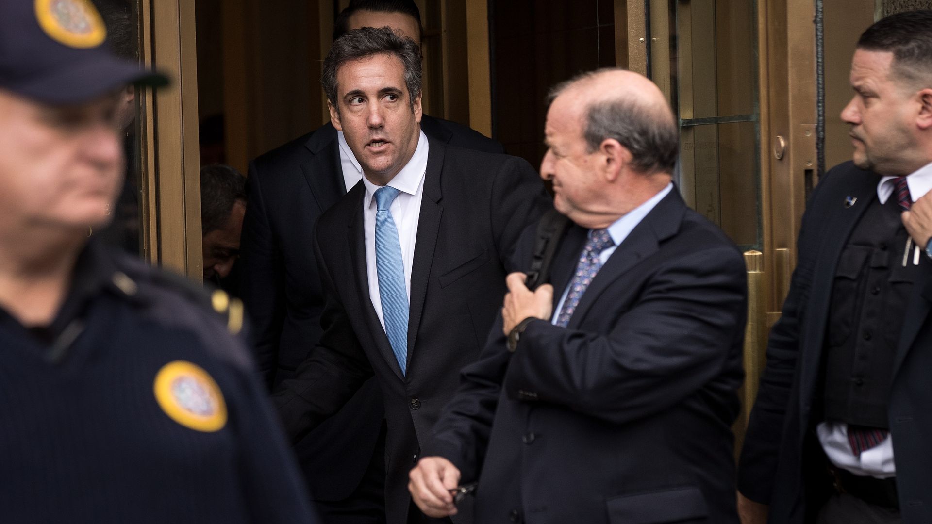 Michael Cohen, longtime personal lawyer and confidante for President Donald Trump, exits the United States District Court Southern District of New York