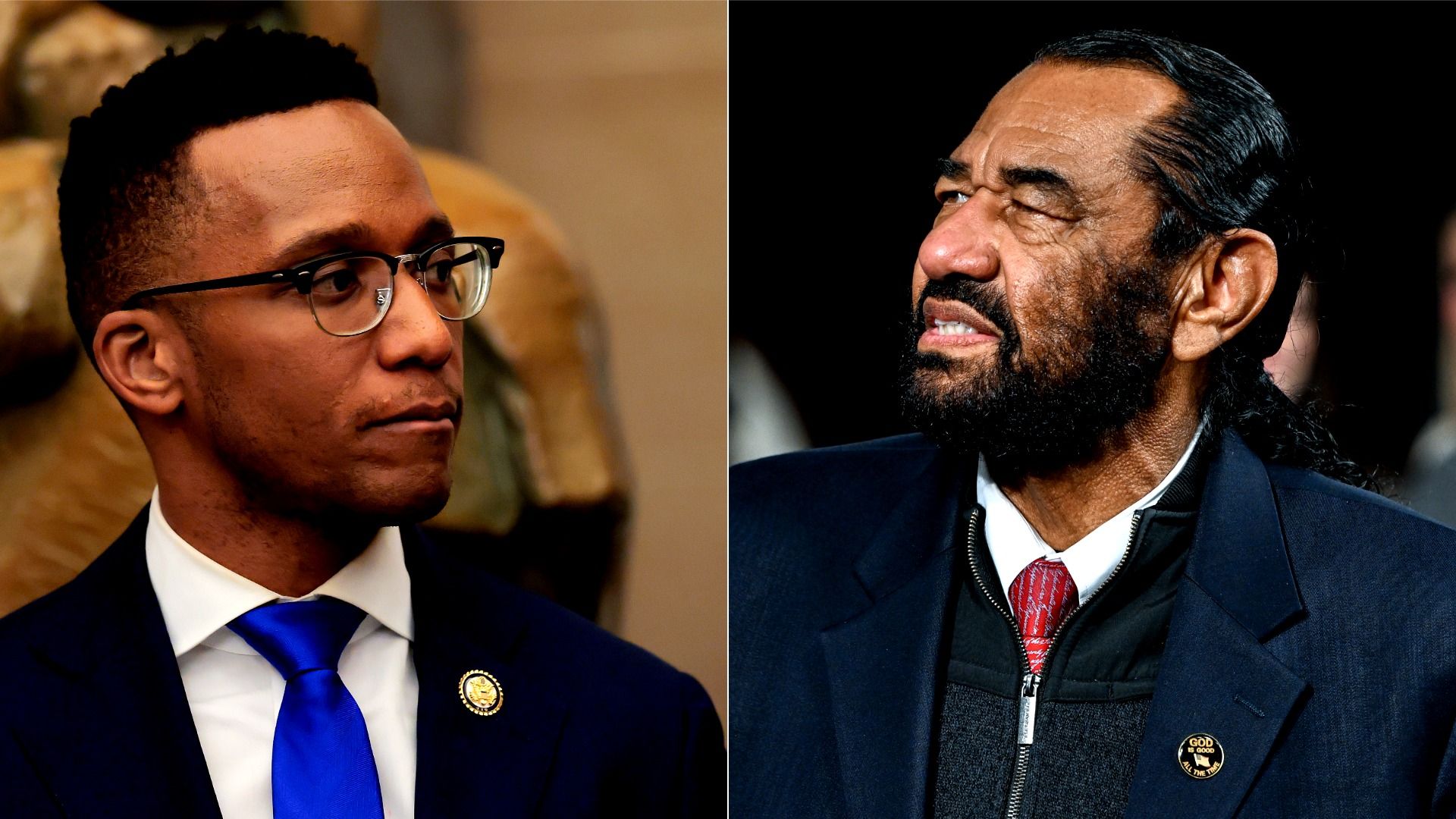 Two side by side photos, one on the side showing U.S. Rep. Christian Menefee and U.S. Rep. Al Green.