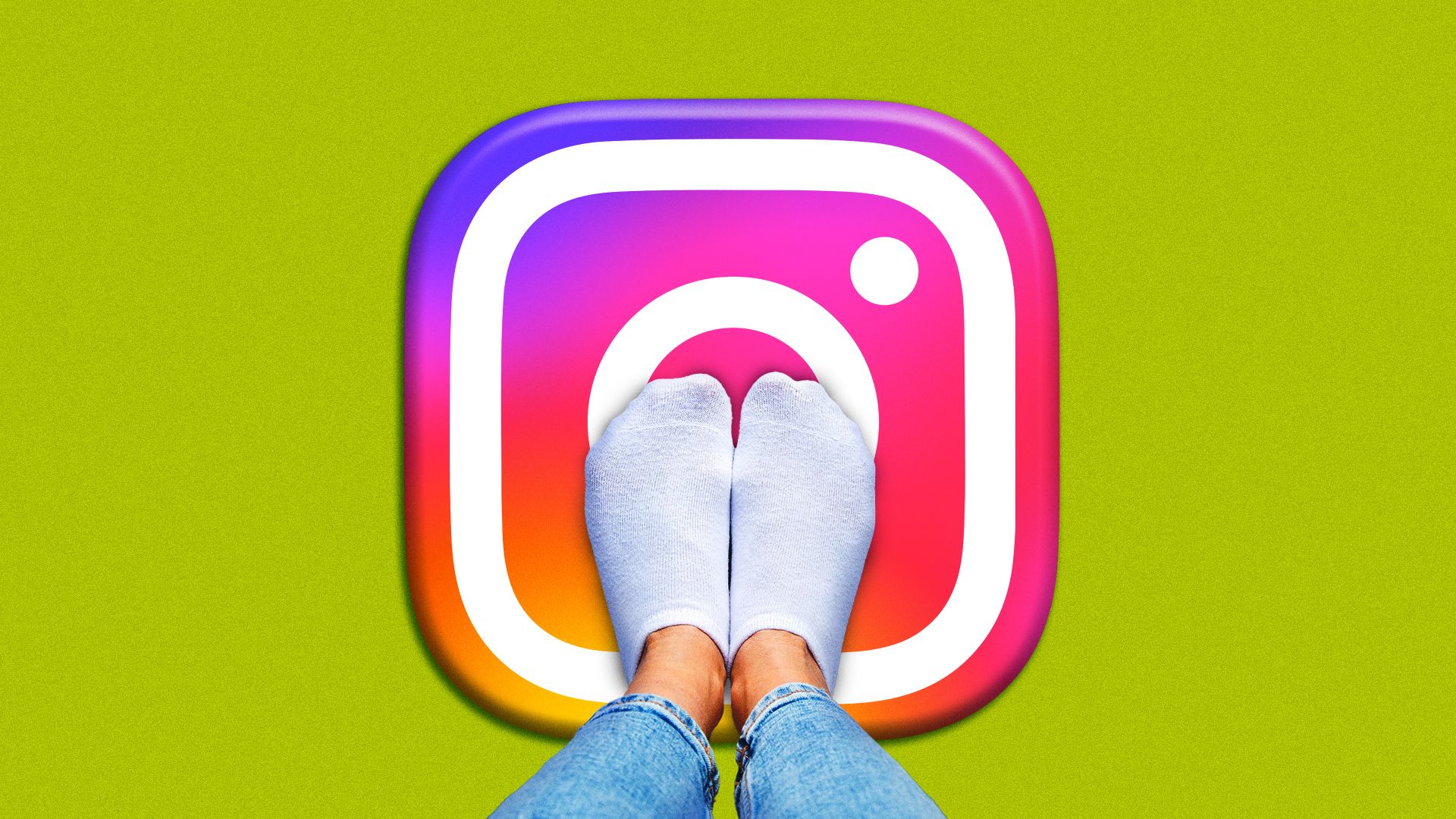 Illustration of a person standing on a scale that is made up of an Instagram logo.