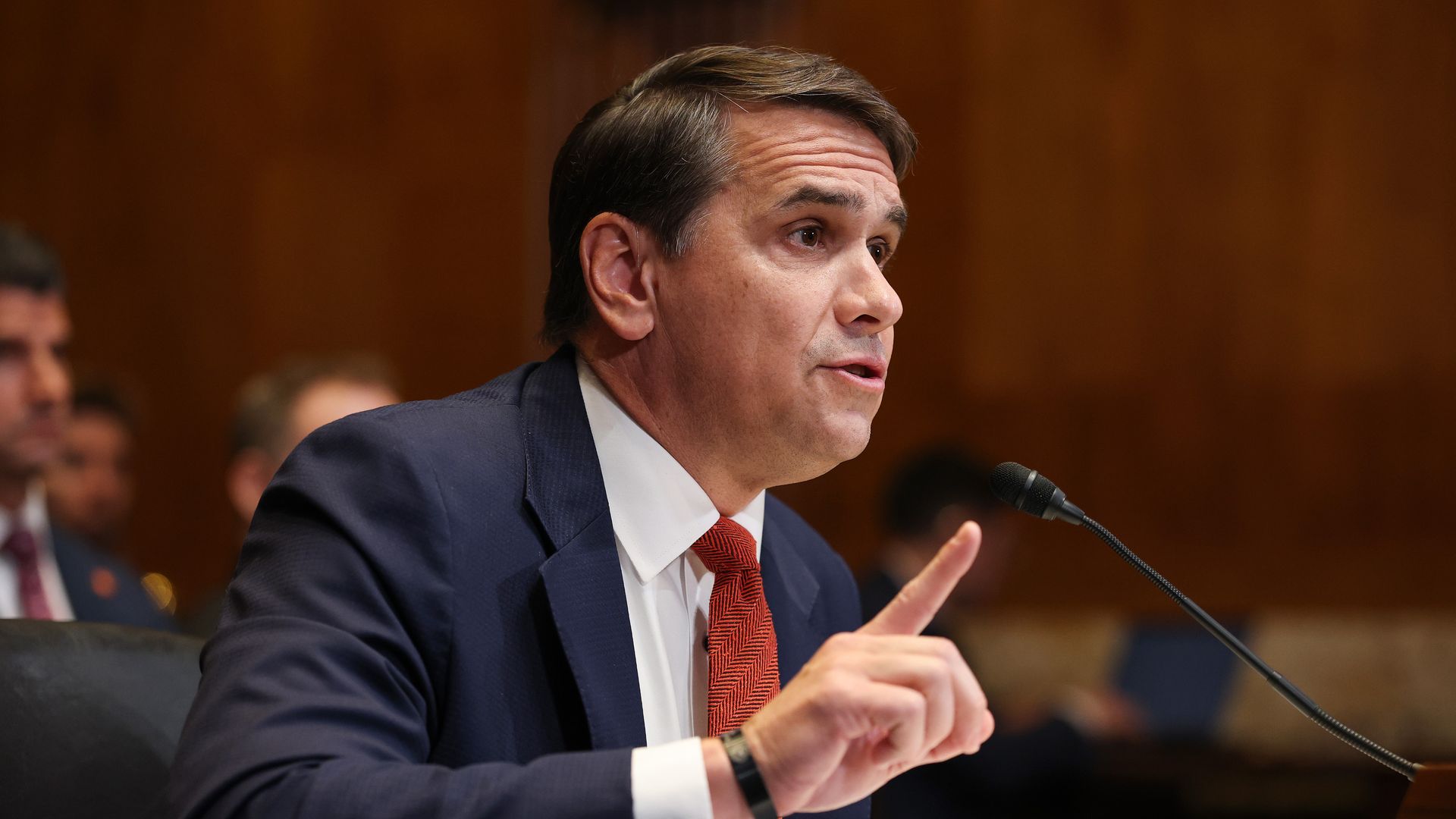Acting U.S. Attorney General Todd Blanche speaks during a Senate Appropriations subcommittee hearing about the Justice Department’s proposed budget at the Dirksen Senate Office Building in Washington, D.C.