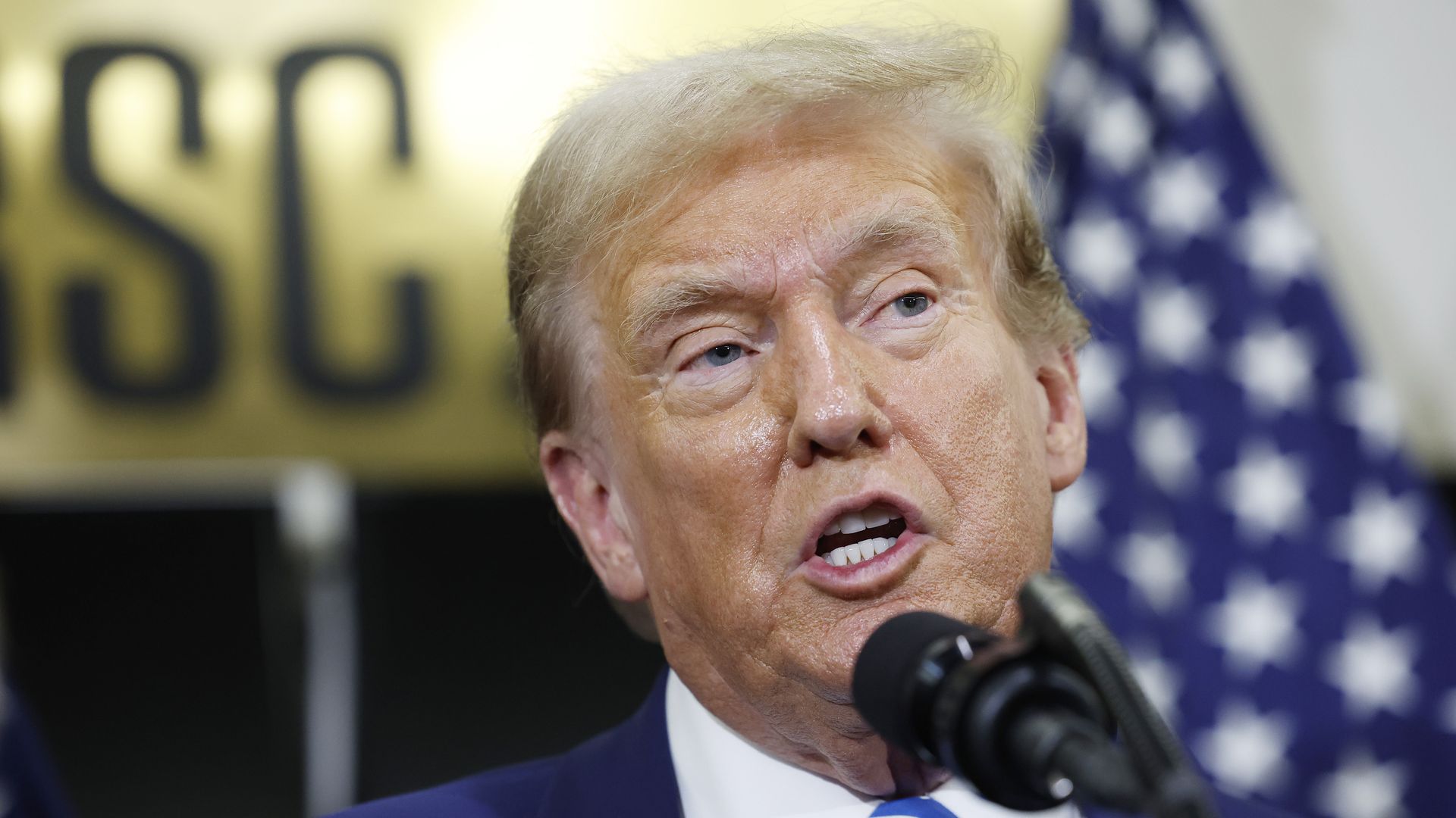  Republican presidential candidate, former U.S. President Donald Trump gives remarks to the press at the National Republican Senatorial Committee building on June 13, 2024 in Washington, DC