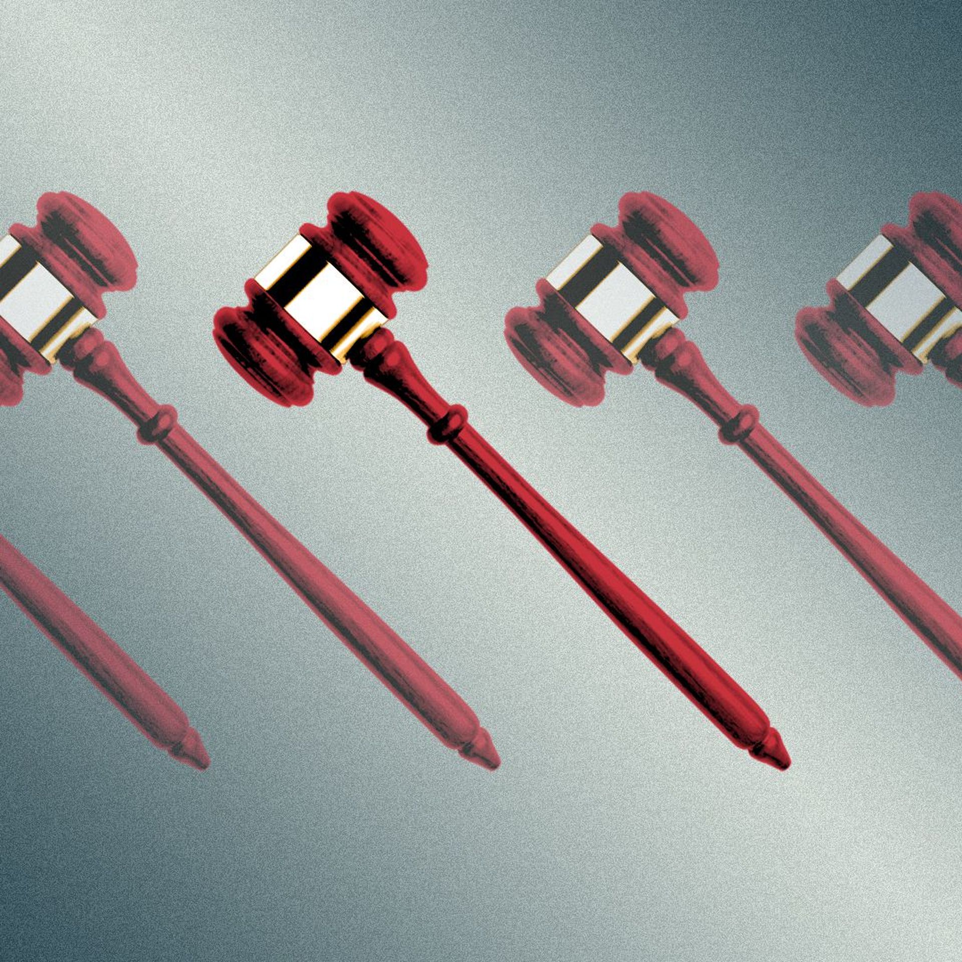 Illustration of a row of gavels, with all but one of them transparent.
