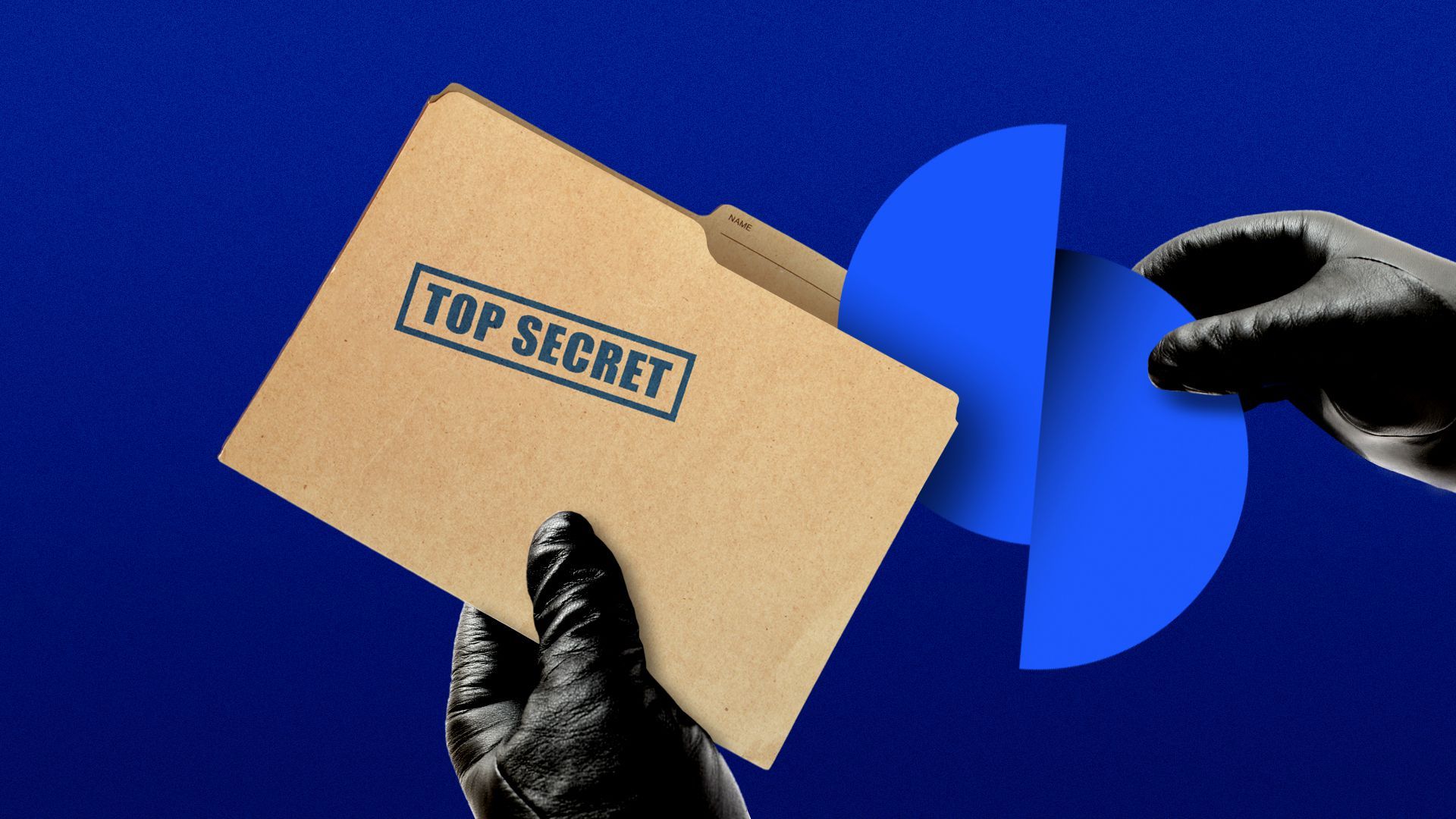 Illustration of gloved hands pulling the Sure logo out of a top secret file folder