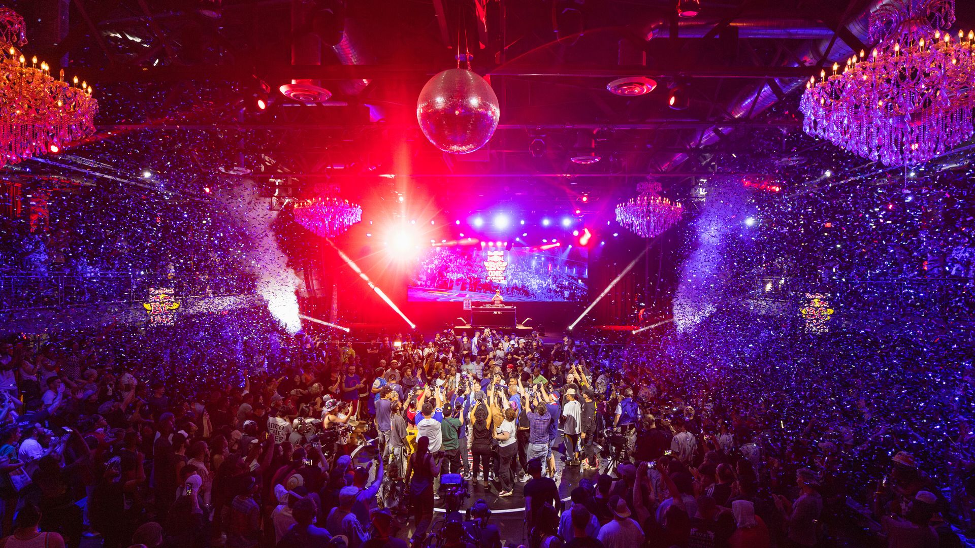 A group of breakers gathered onstage. 