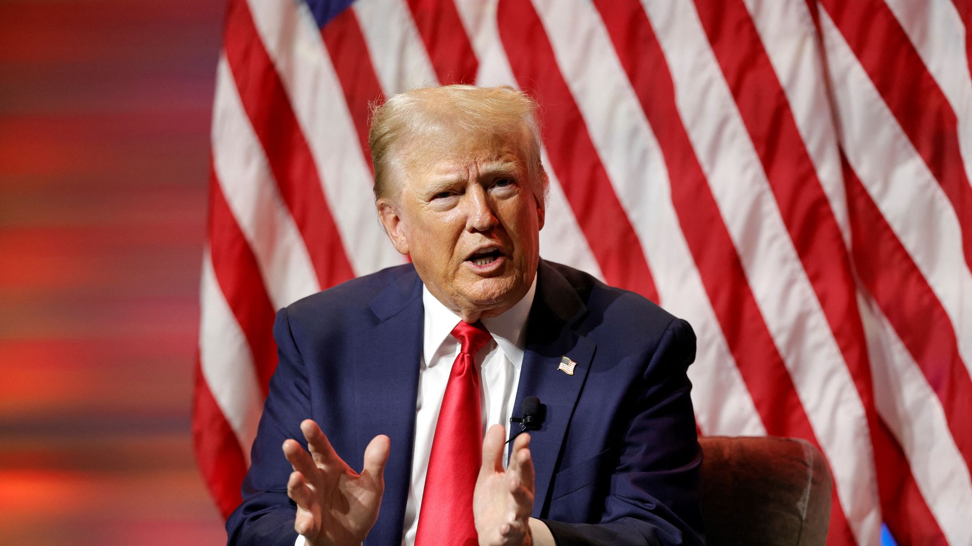 Former US President and 2024 Republican presidential nominee Donald Trump answers questions during the National Association of Black Journalists annual convention in Chicago, Illinois, on July 31, 2024