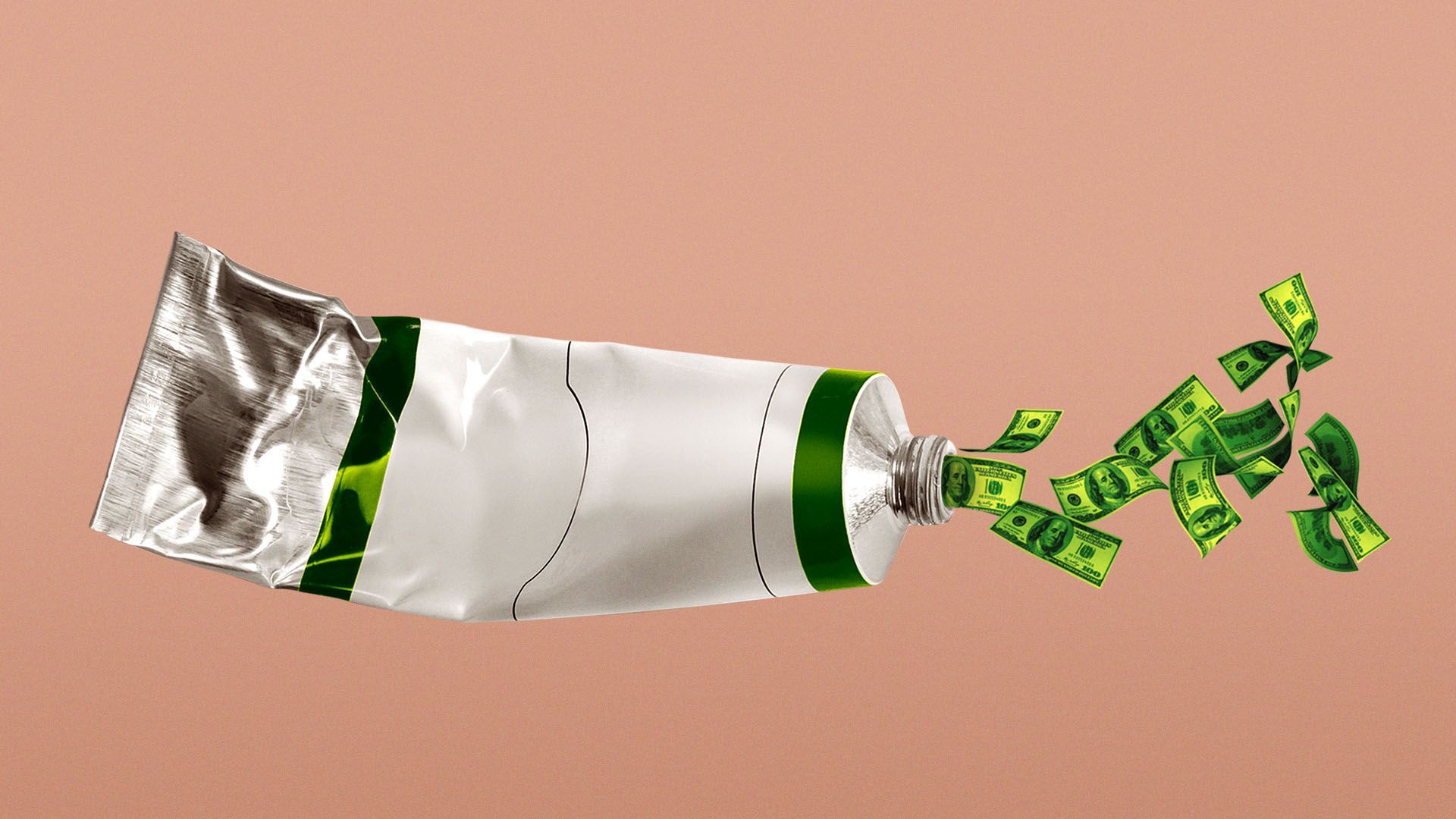 Illustration of a paint tube with money coming out. 