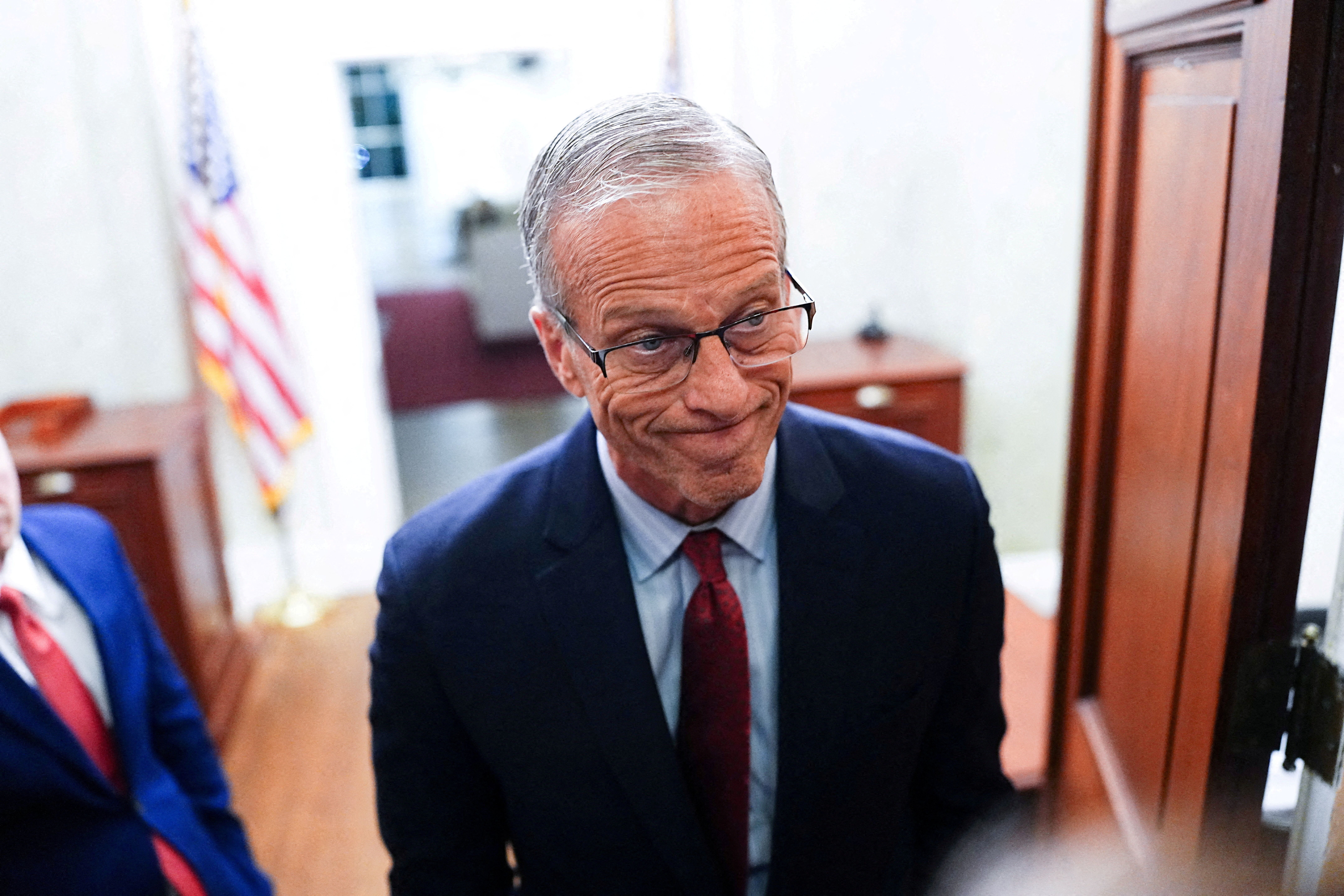 Senate Majority Leader John Thune (R-S.D.) talks to reporters outside the Senate Chamber after the vote on Day 40 of the shutdown. Photo: Aaron Schwartz/Reuters 