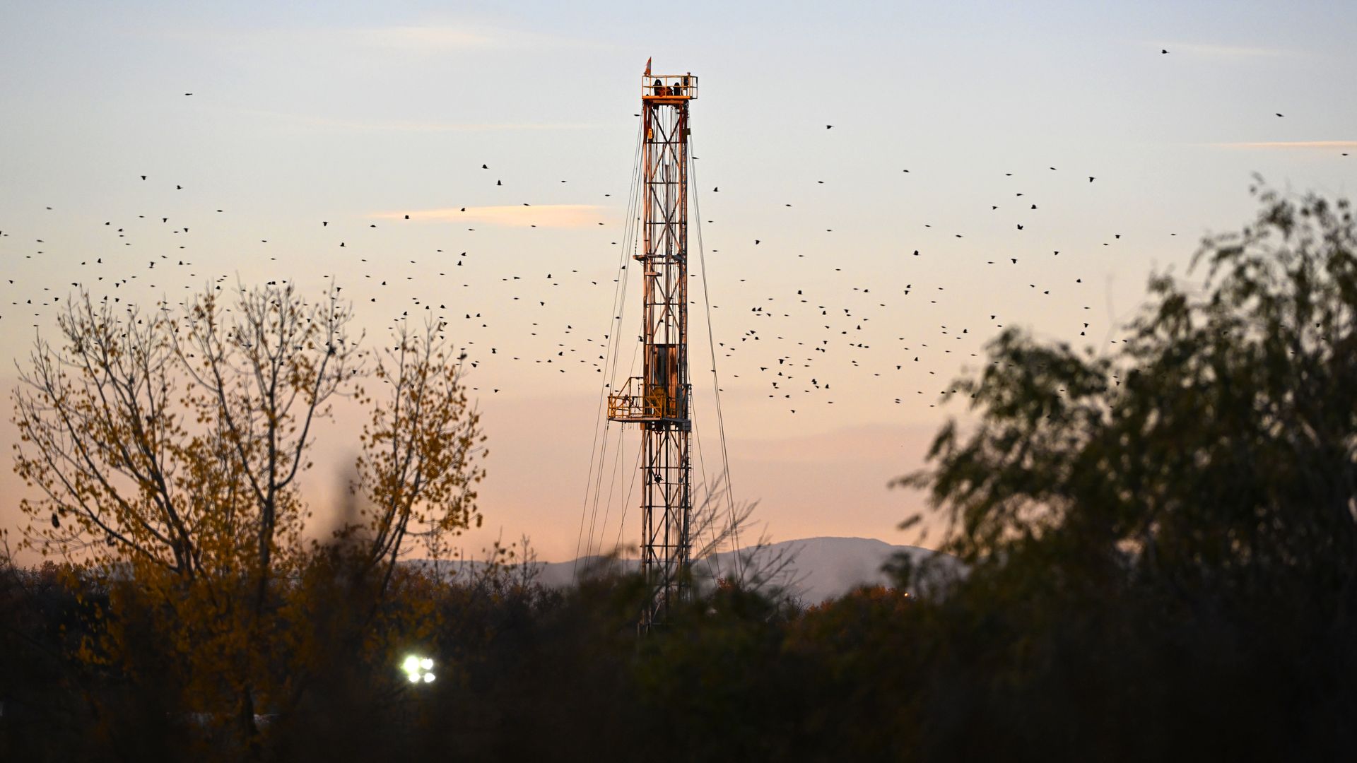  Birds fly past an oil and gas rig in Weld County on Nov. 2. Photo: RJ Sangosti/Denver Post via Getty Images