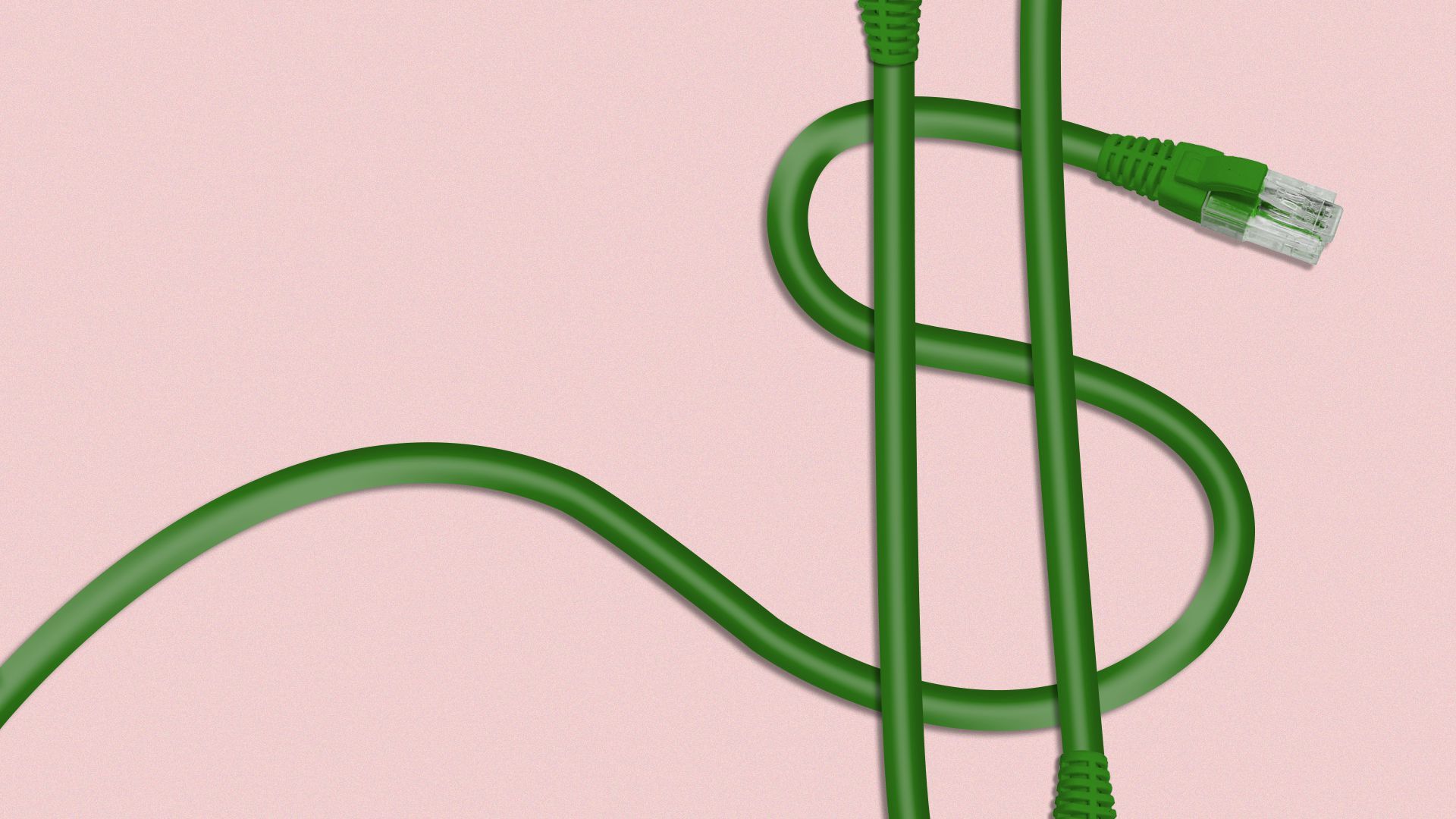 Illustration of ethernet cables forming a dollar sign.