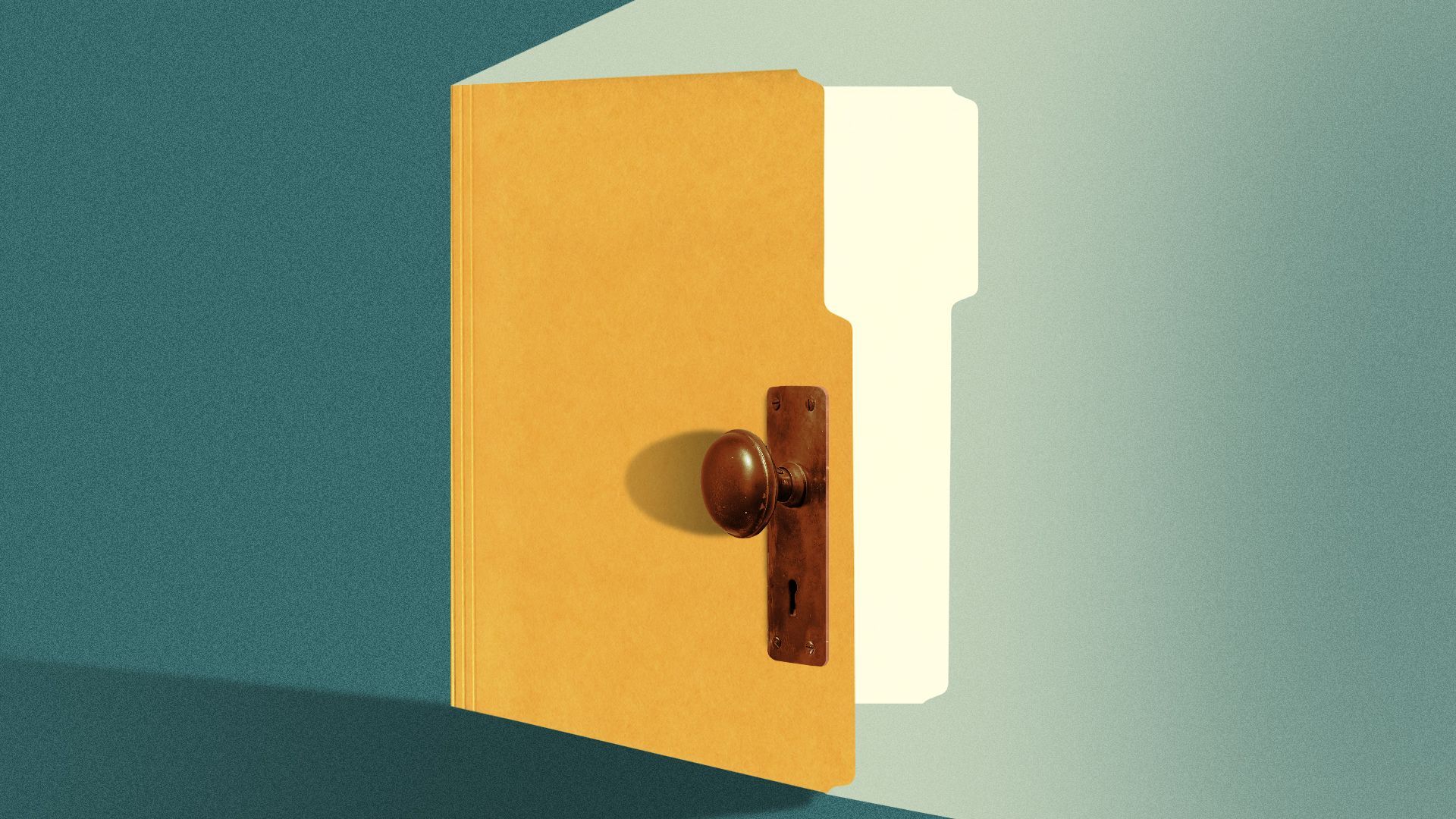 Illustration of a manila folder opening like a door.