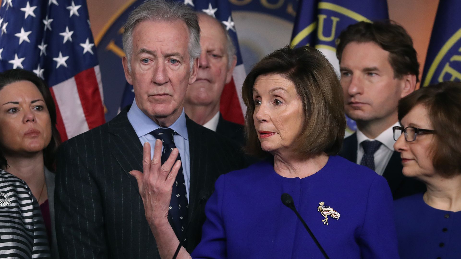 U.S. House Speaker Nancy Pelosi (D-CA) and Ways and Means Committee Chairman Richard E. Neal (D-MA) (L), speak during a news conference on the USMCA trade agreement, on Capitol Hill 