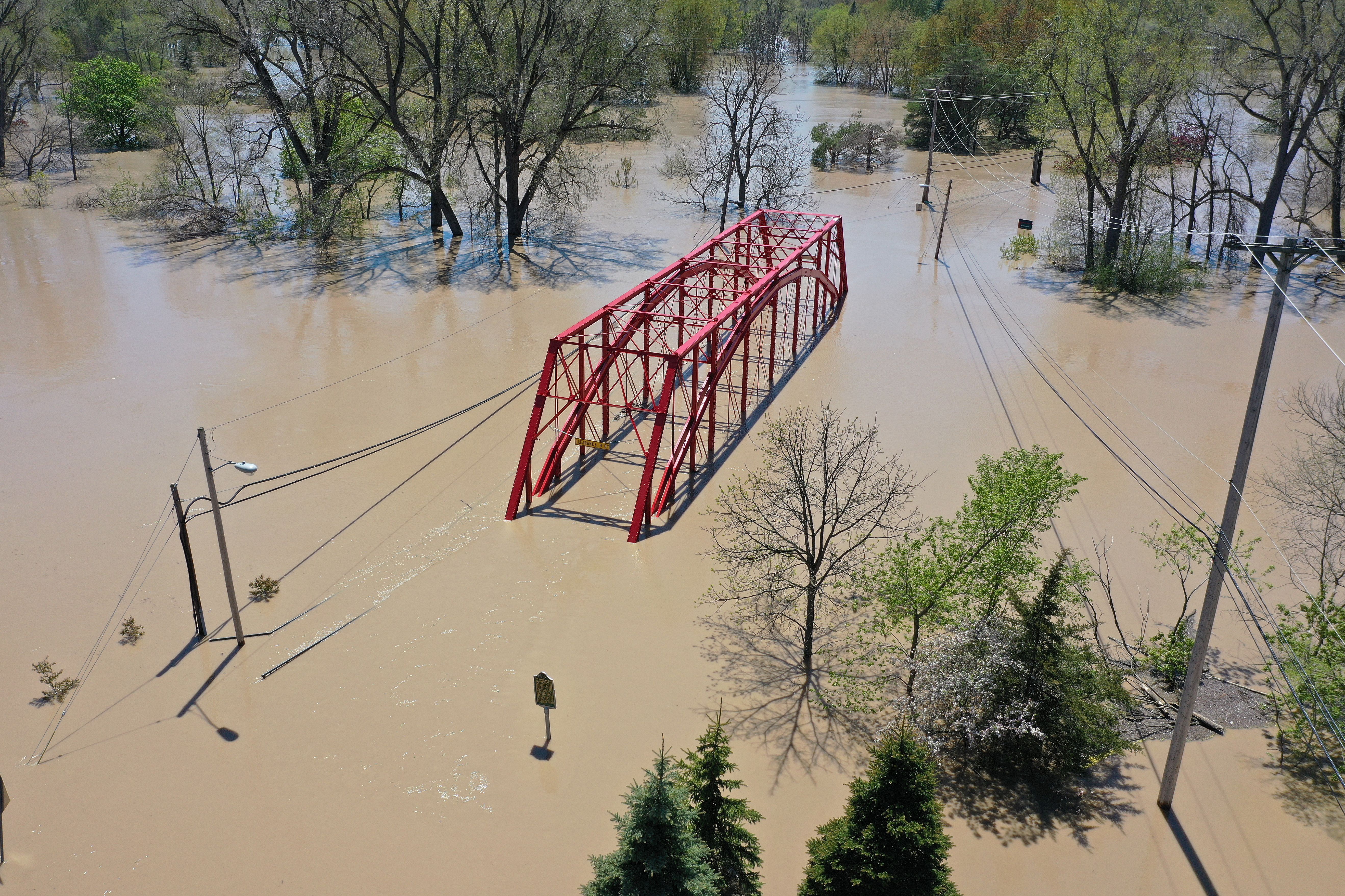 This is an aerial shot of a flooded bridge