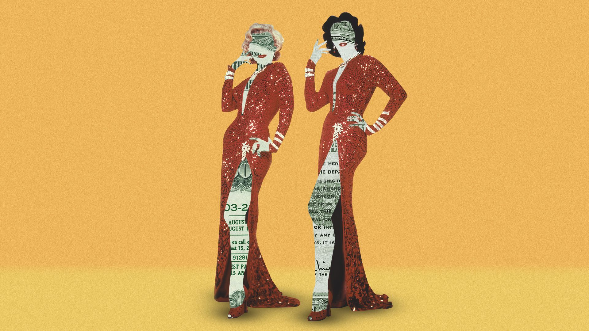 Illustration of a bond in the shape of Marylin Monroe and Jane Russell.