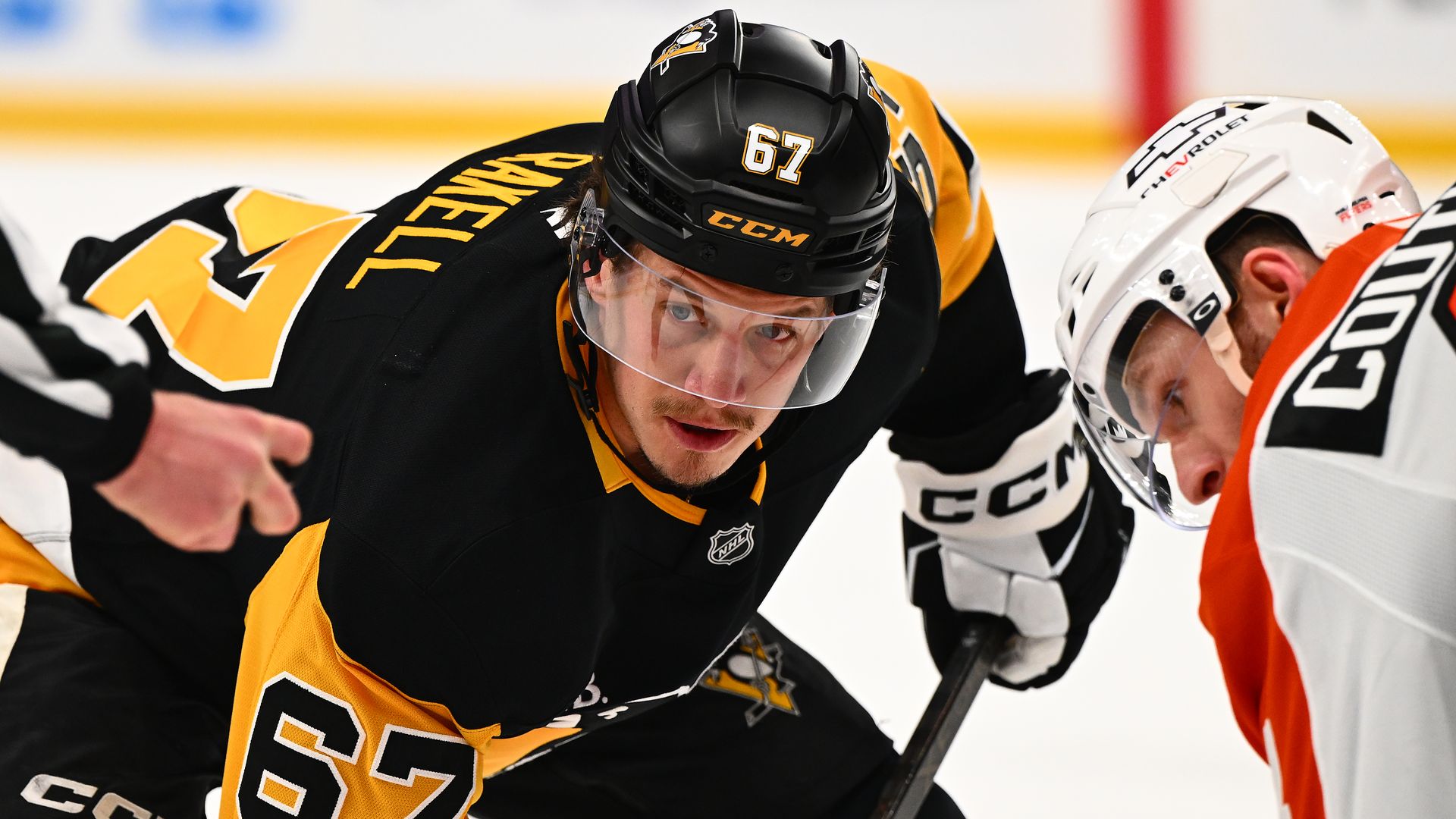 PITTSBURGH, PA - MARCH 05: Rickard Rakell #67 of the Pittsburgh Penguins in action during the game against the Philadelphia Flyers at PPG PAINTS Arena on March 5, 2026 in Pittsburgh, Pennsylvania. (Photo by Joe Sargent/NHLI via Getty Images)