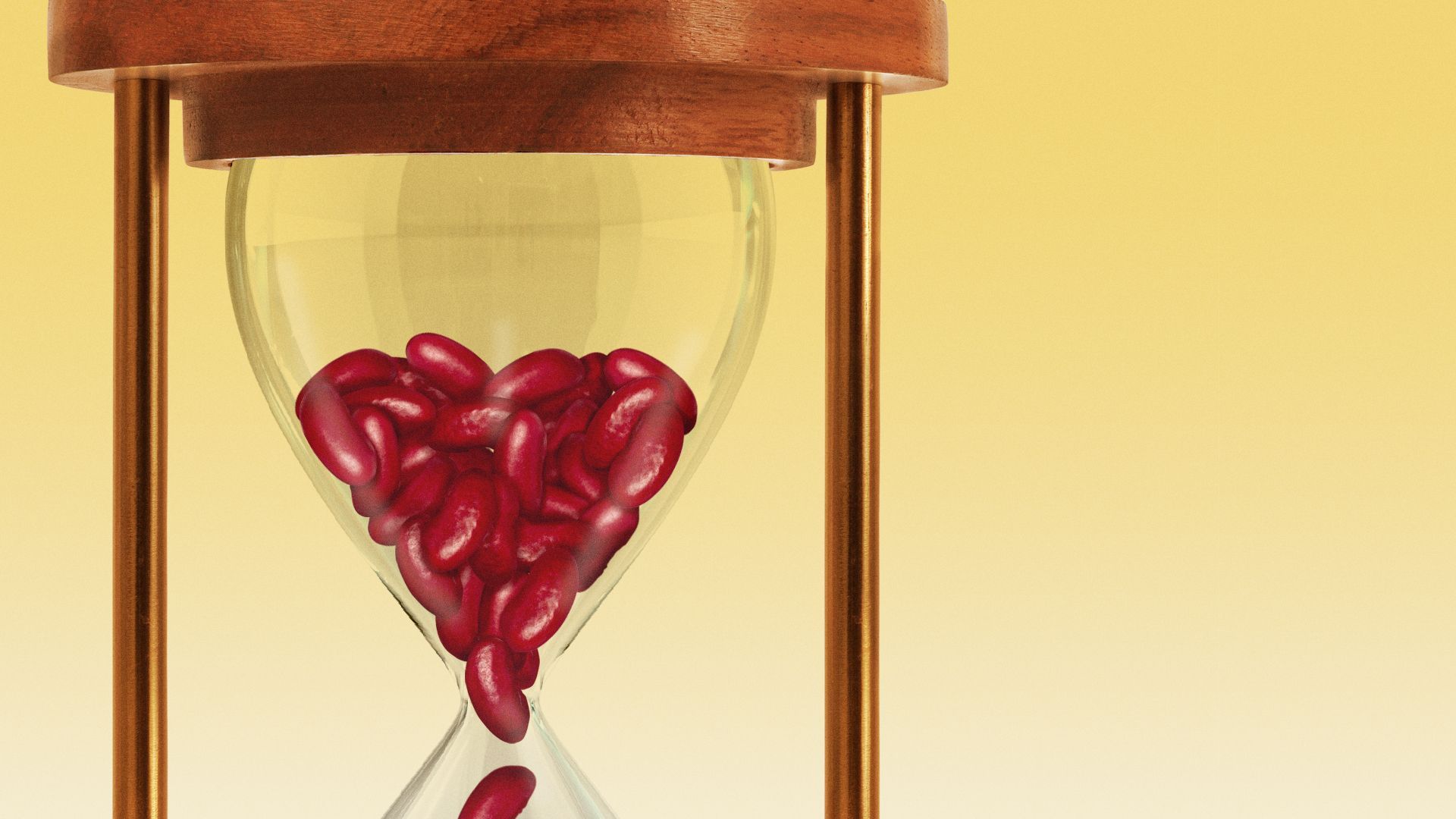 Illustration of beans instead of sand falling through an hourglass.