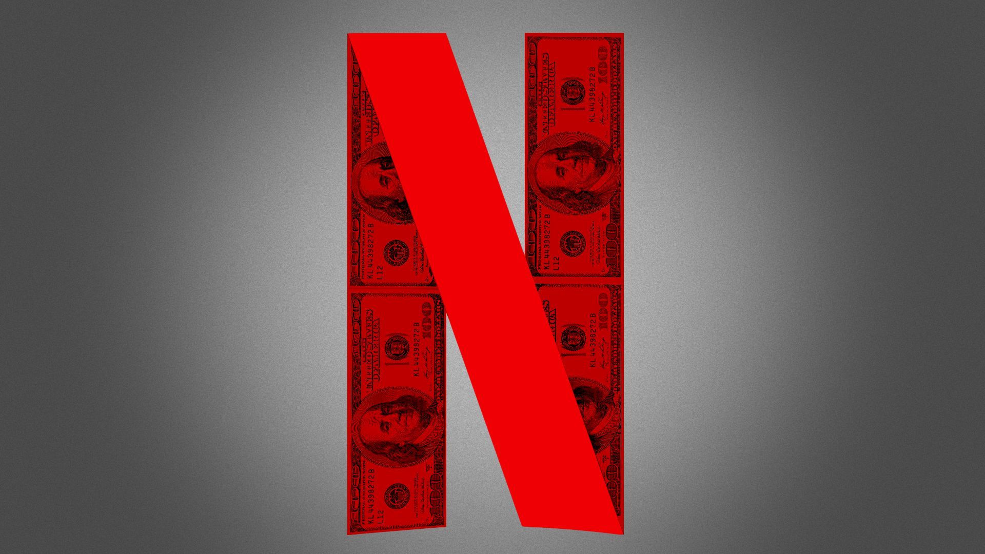 Illustration of the Netflix logo made of dollar bills.
