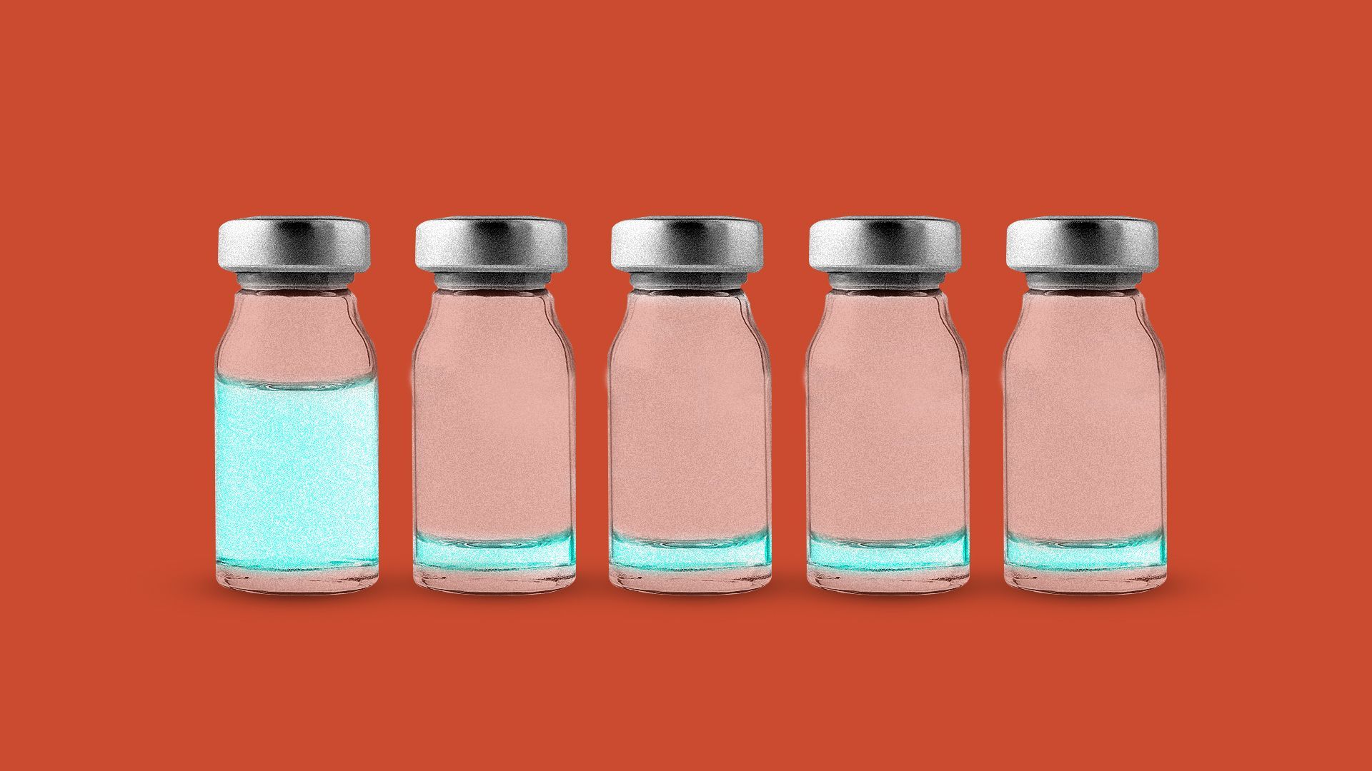 Illustration of 5 vaccine bottles, 4 are empty. 