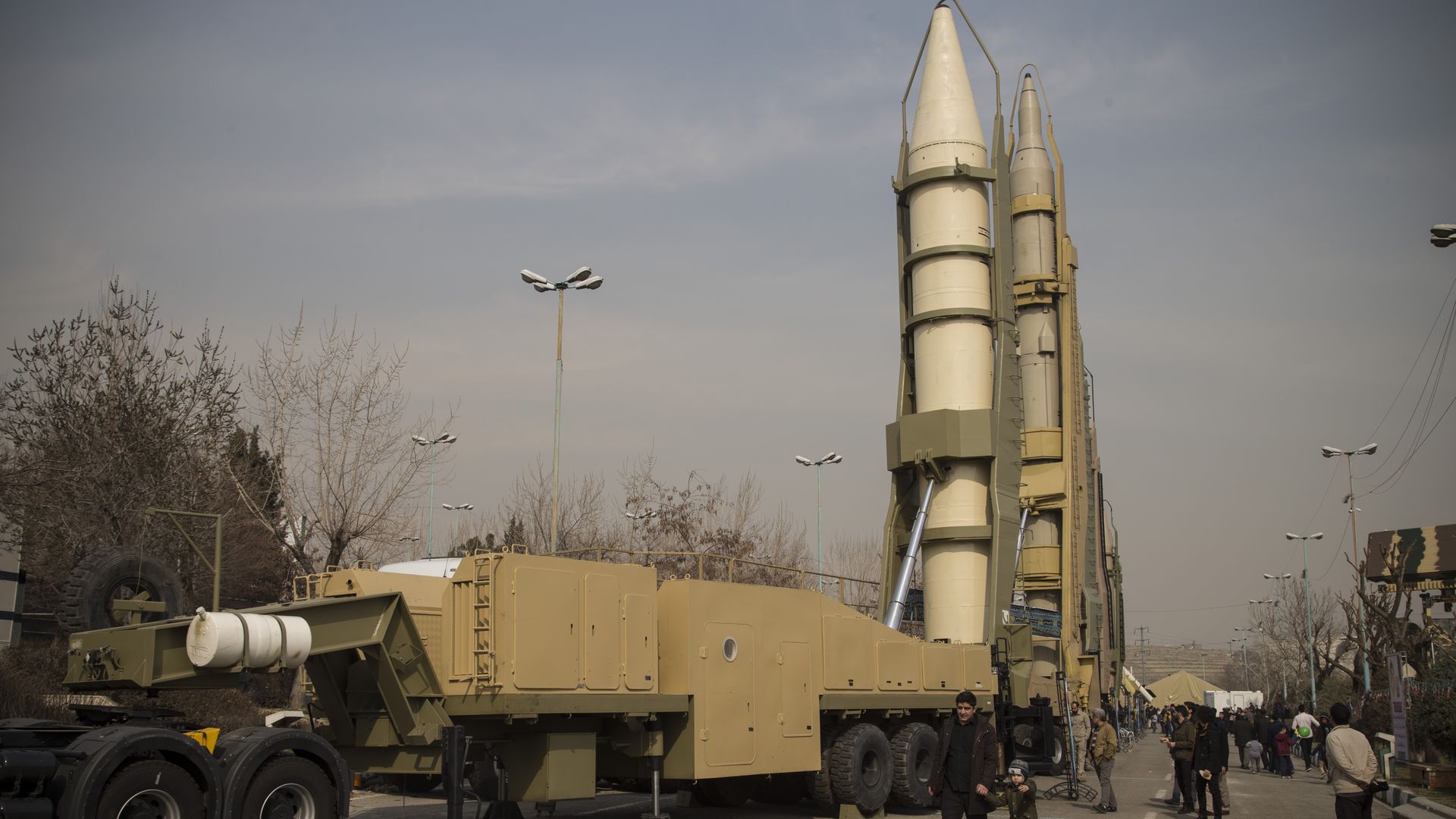Iranian missiles on display at a military exhibition