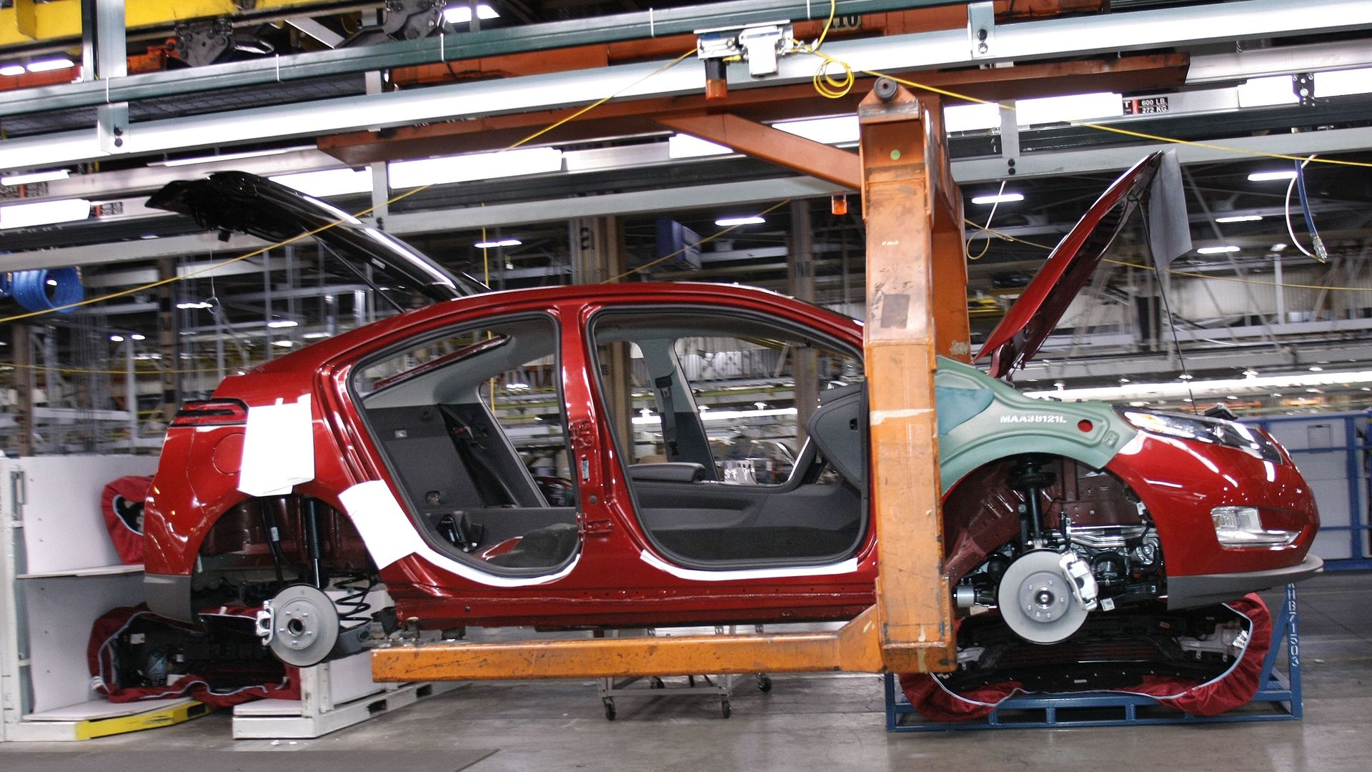 Electric car being manufactured