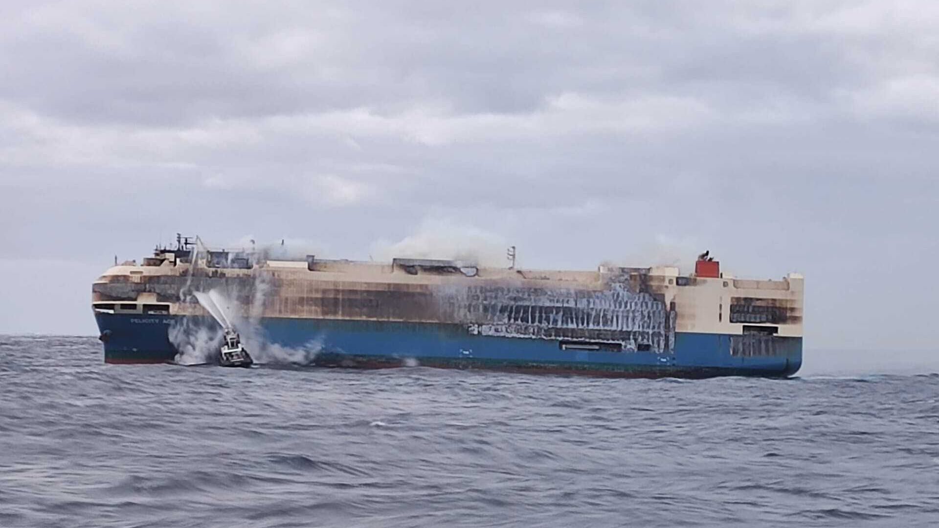 The Felicity Ace ship carrying luxury cars, is seen as it is adrift in the middle of the Atlantic Ocean