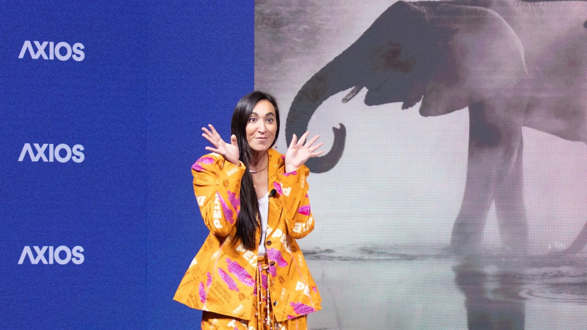 Earth Species Project CEO Katie Zacarian, speaking at the Axios AI+ Summit in San Francisco. Photo: Chris Constantine on behalf of Axios