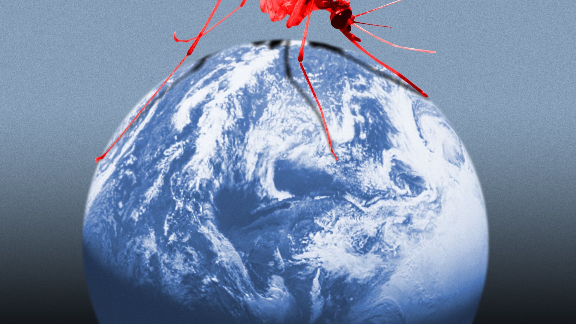 Illustration of a giant mosquito perched on a small Earth