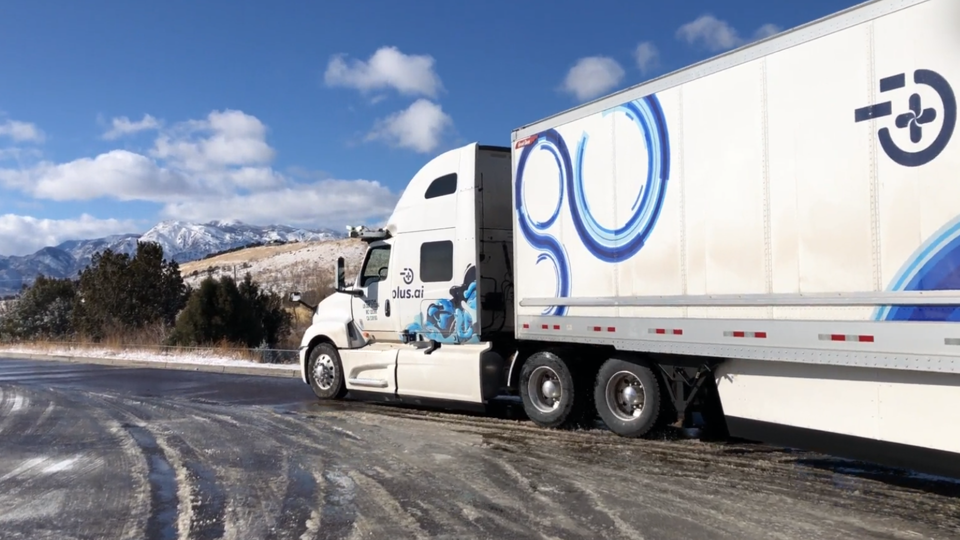 Plus.ai encountered sleet on its cross-country trek. Photo courtesy of Plus.ai