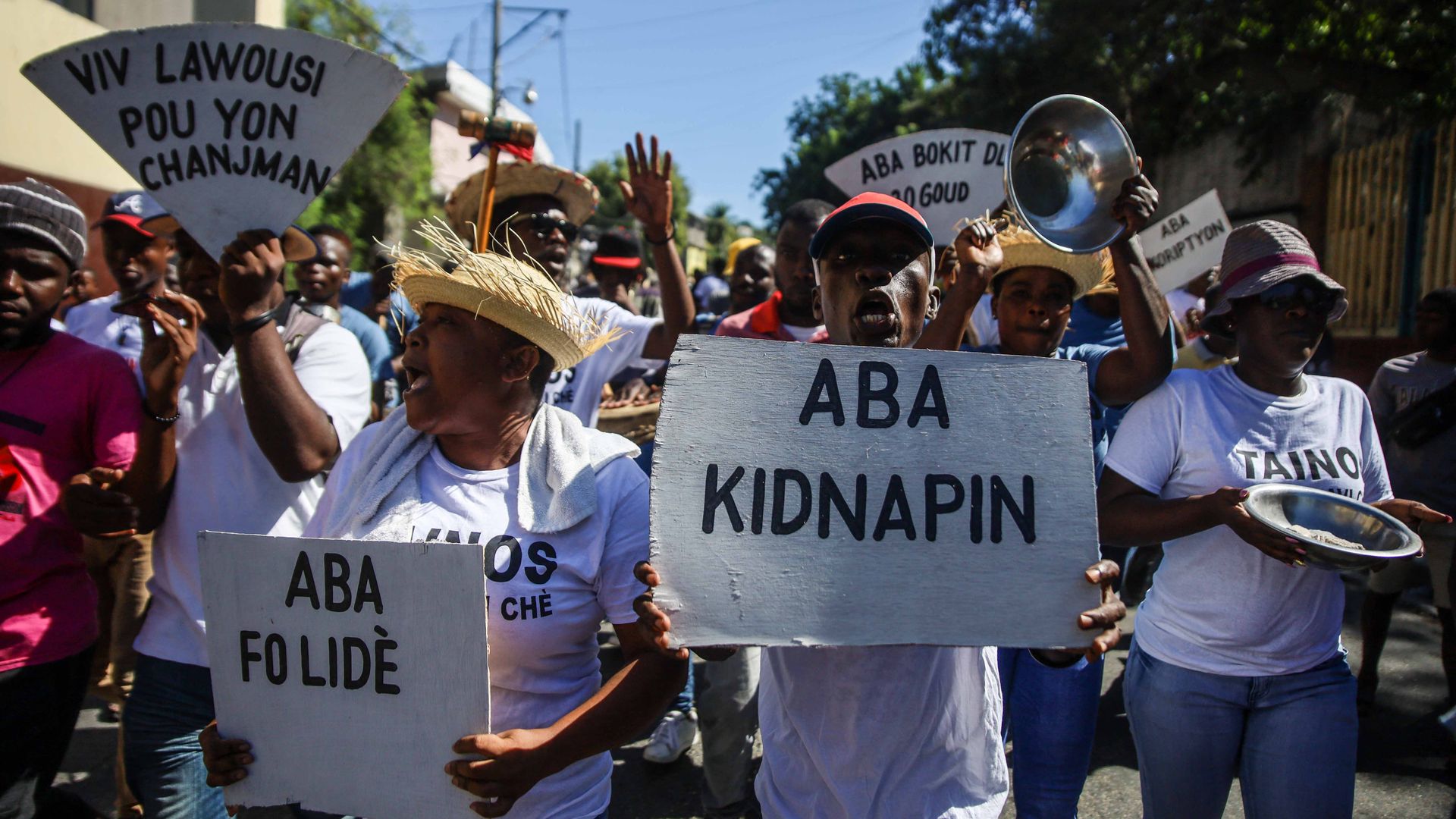 People protest against the country's spike in kidnappings  in Port-au-Prince, Haiti on November 18, 2021.