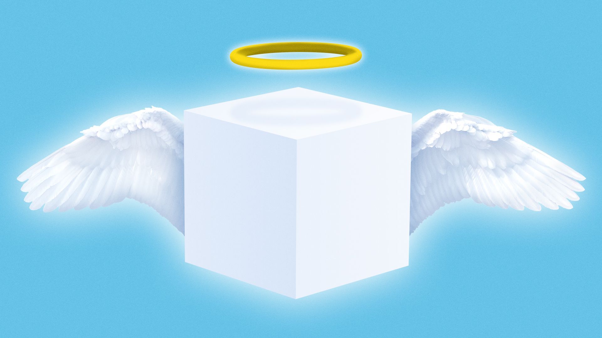 Illustration of a block with angel wings and a glowing halo.
