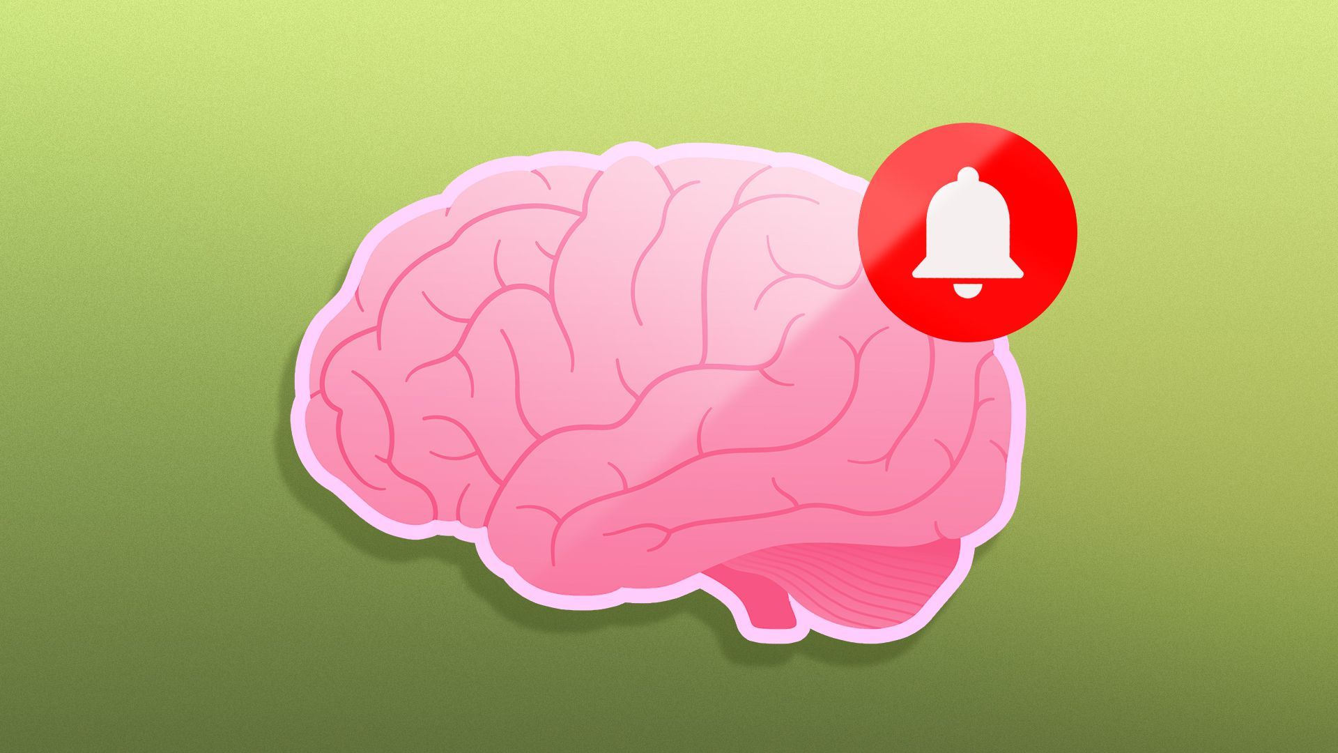 Illustration of an app-like brain with an alarm icon on it