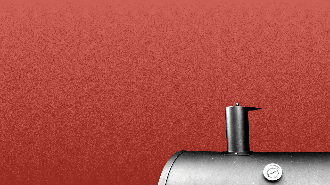 Illustration of smoke in the form of a number sign and the number 1 coming out of a BBQ smoker.