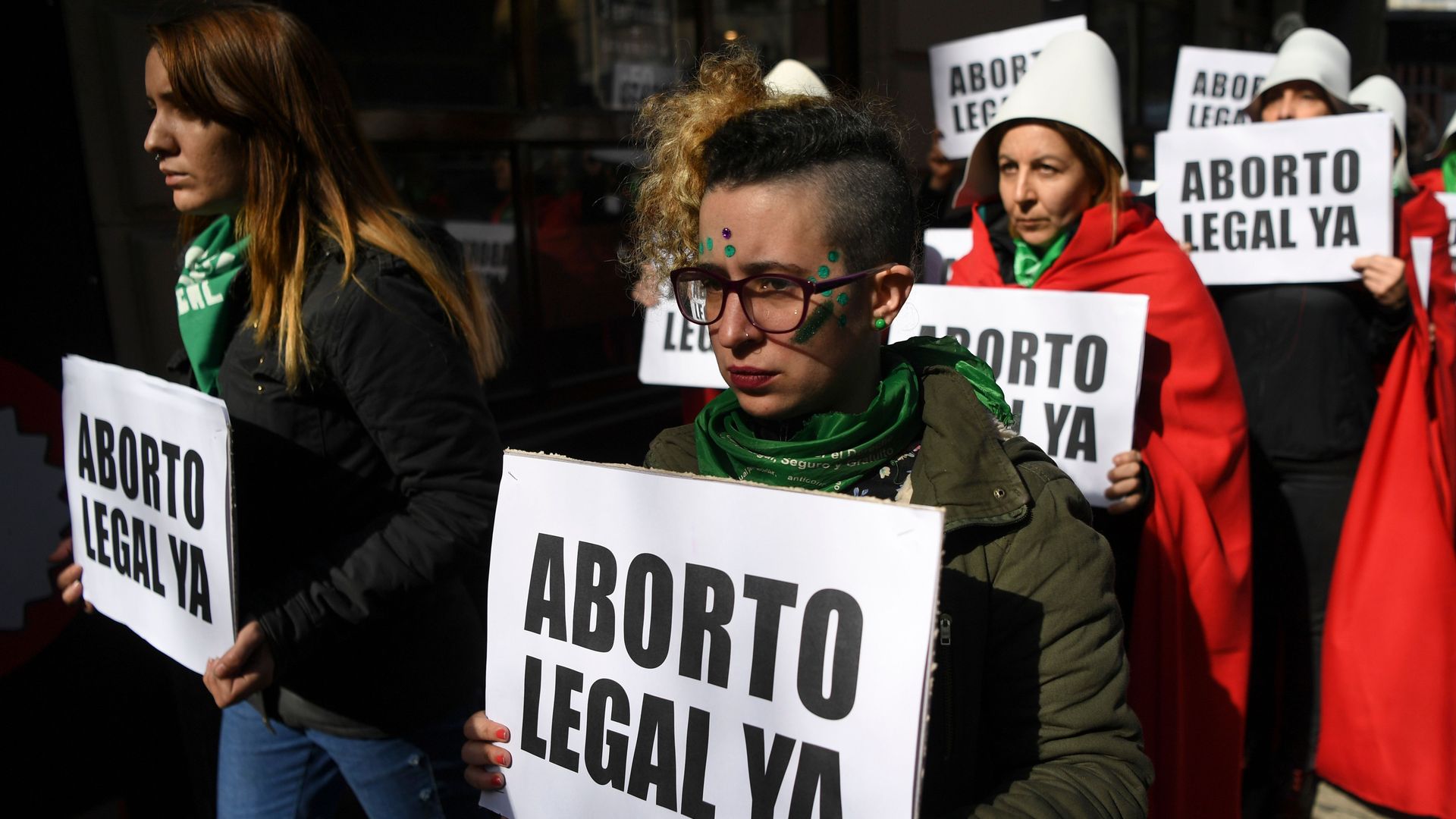 Demonstrators in support of the legalization of abortion outside the National Congress in Buenos Aires. Photo: Eitan Abramovich/AFP/Getty Images