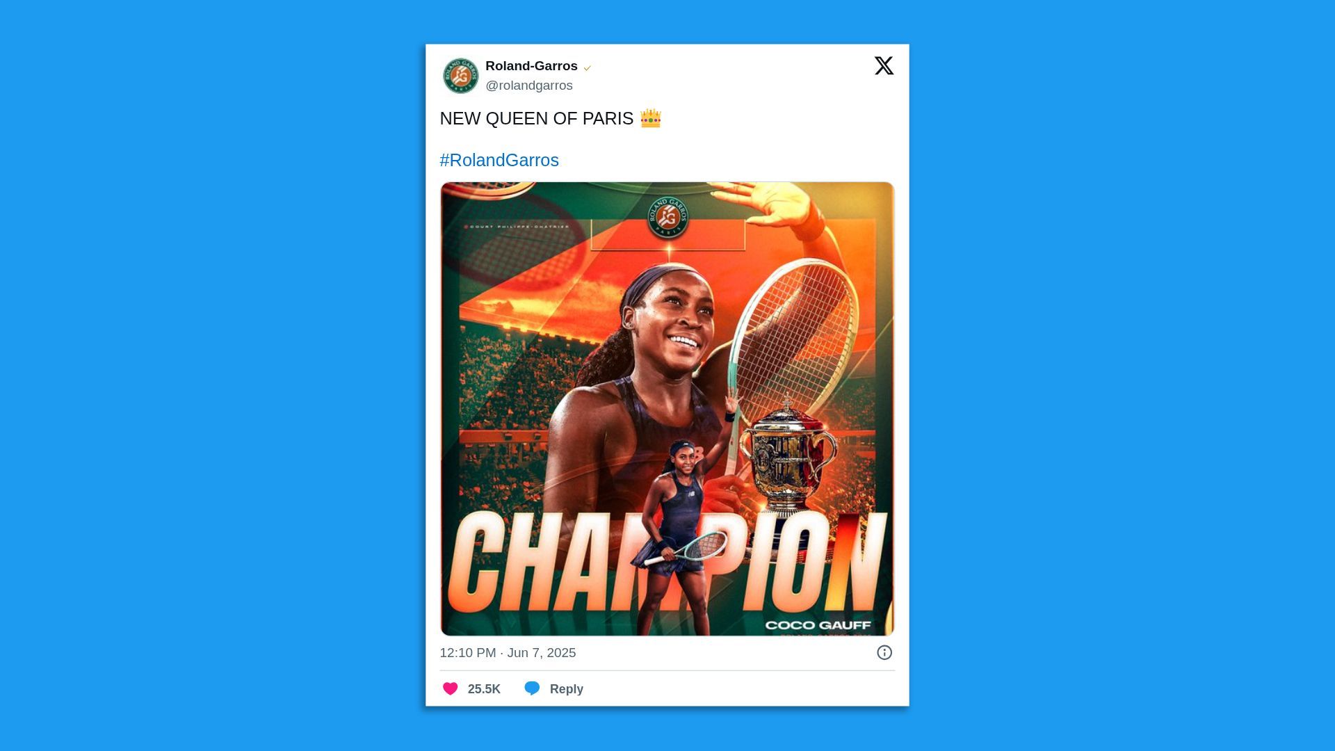 Roland Garros tweet of Gauff
