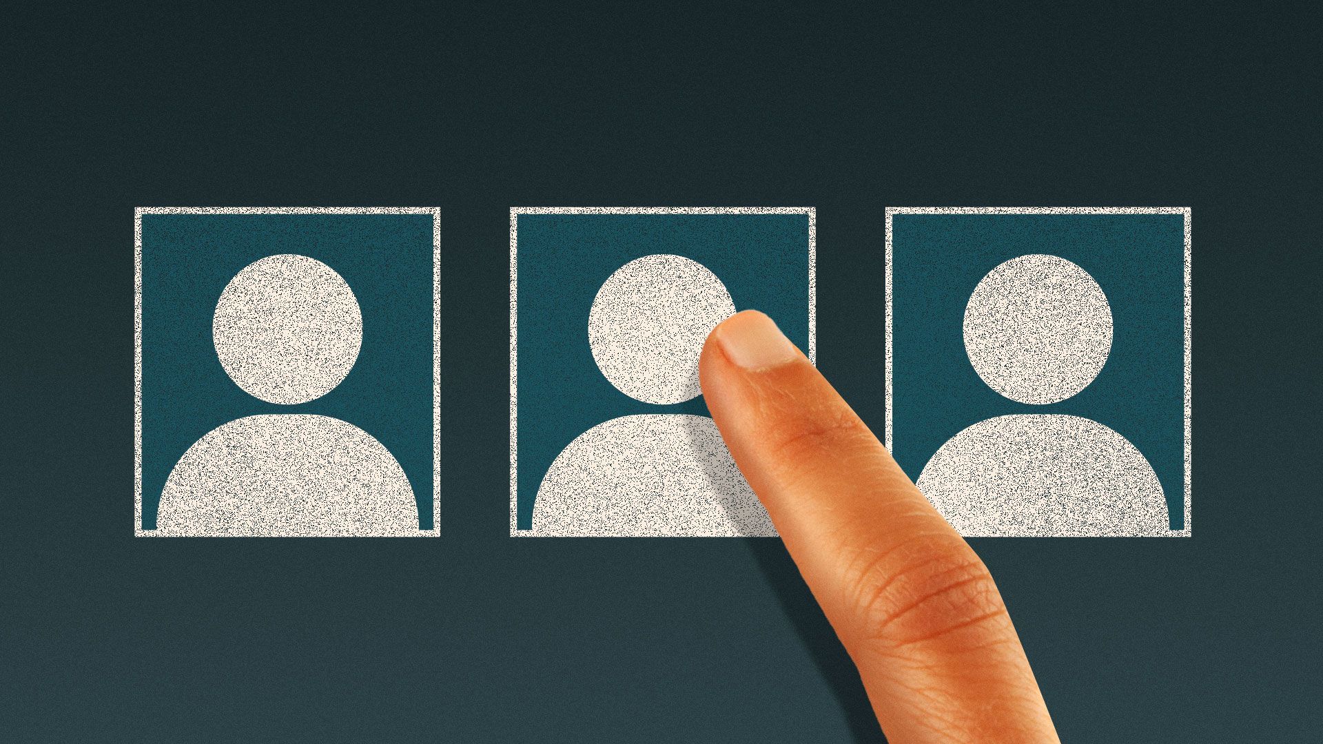 Illustration of a finger hovering over boxes with a person icon