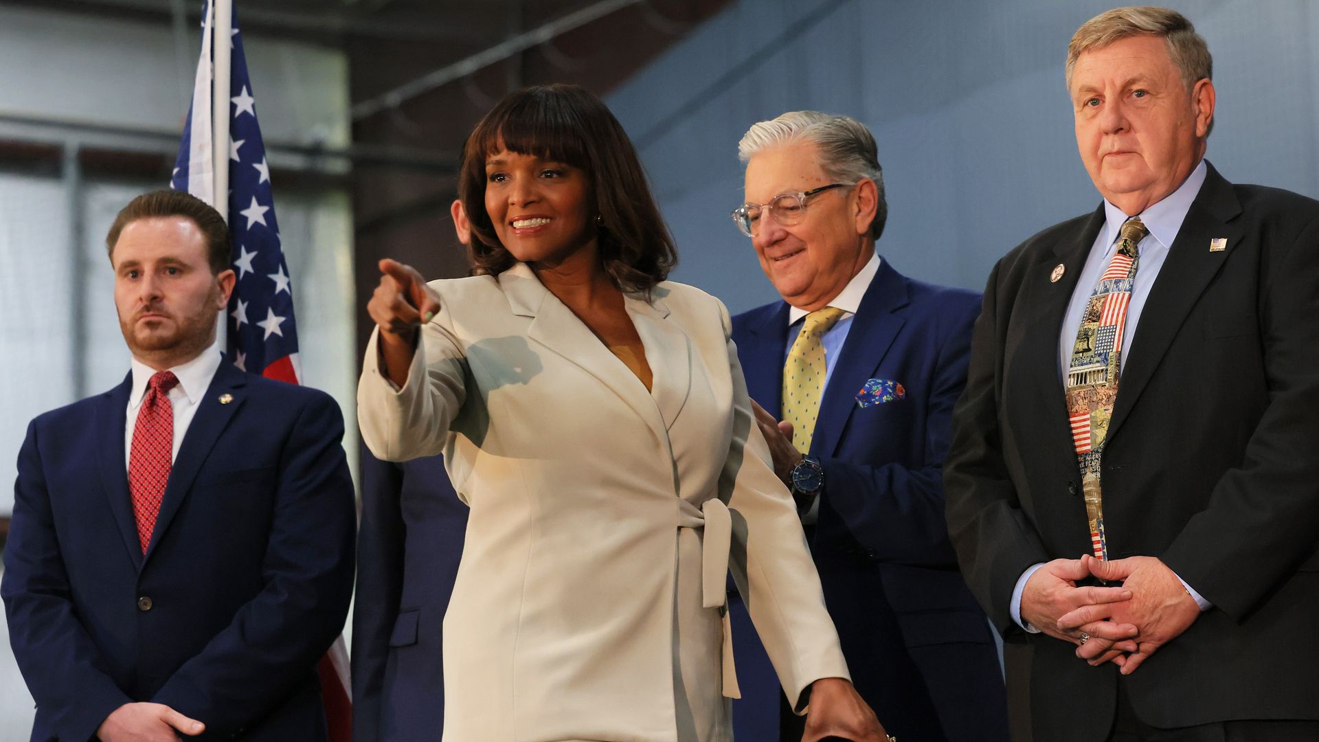 Kathy Barnette is seen walking onstage.