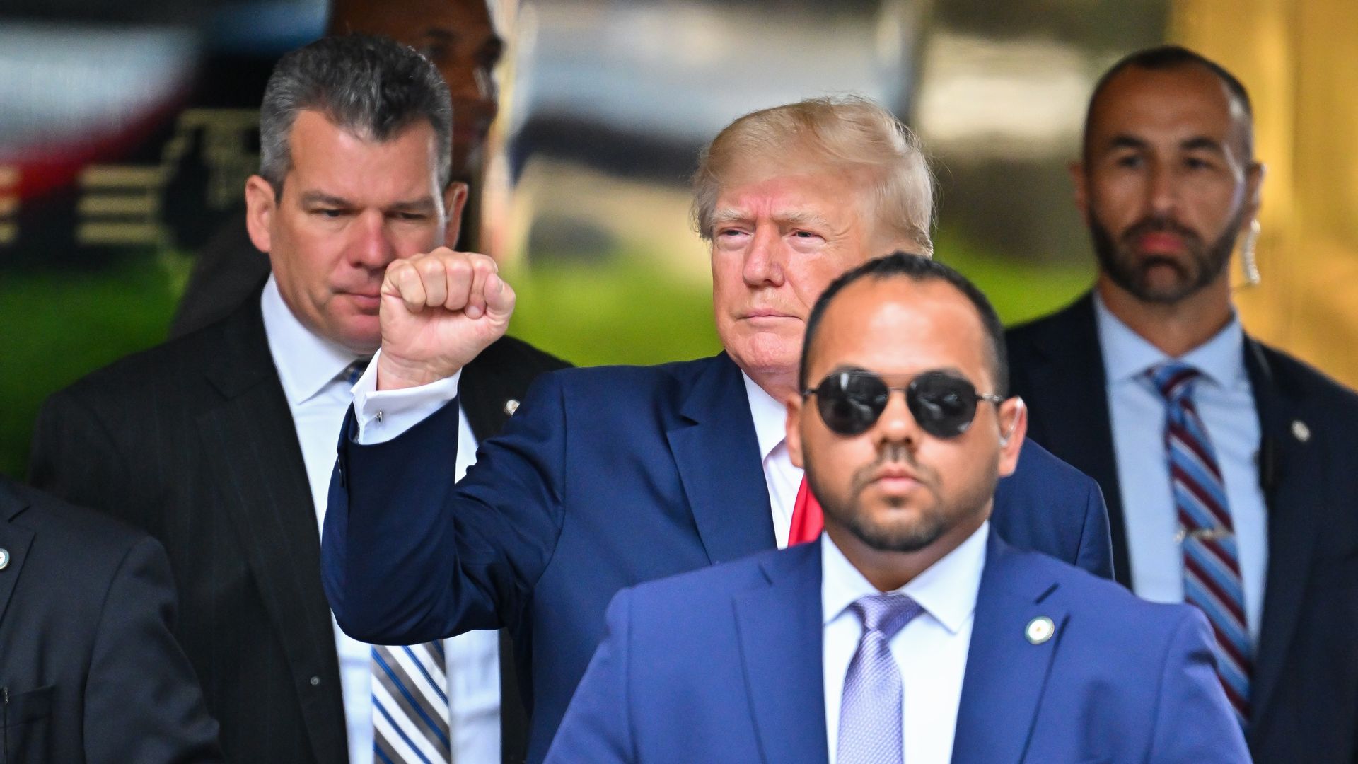Former U.S. President Donald Trump leaves Trump Tower to meet with New York Attorney General Letitia James for a civil investigation on August 10, 2022