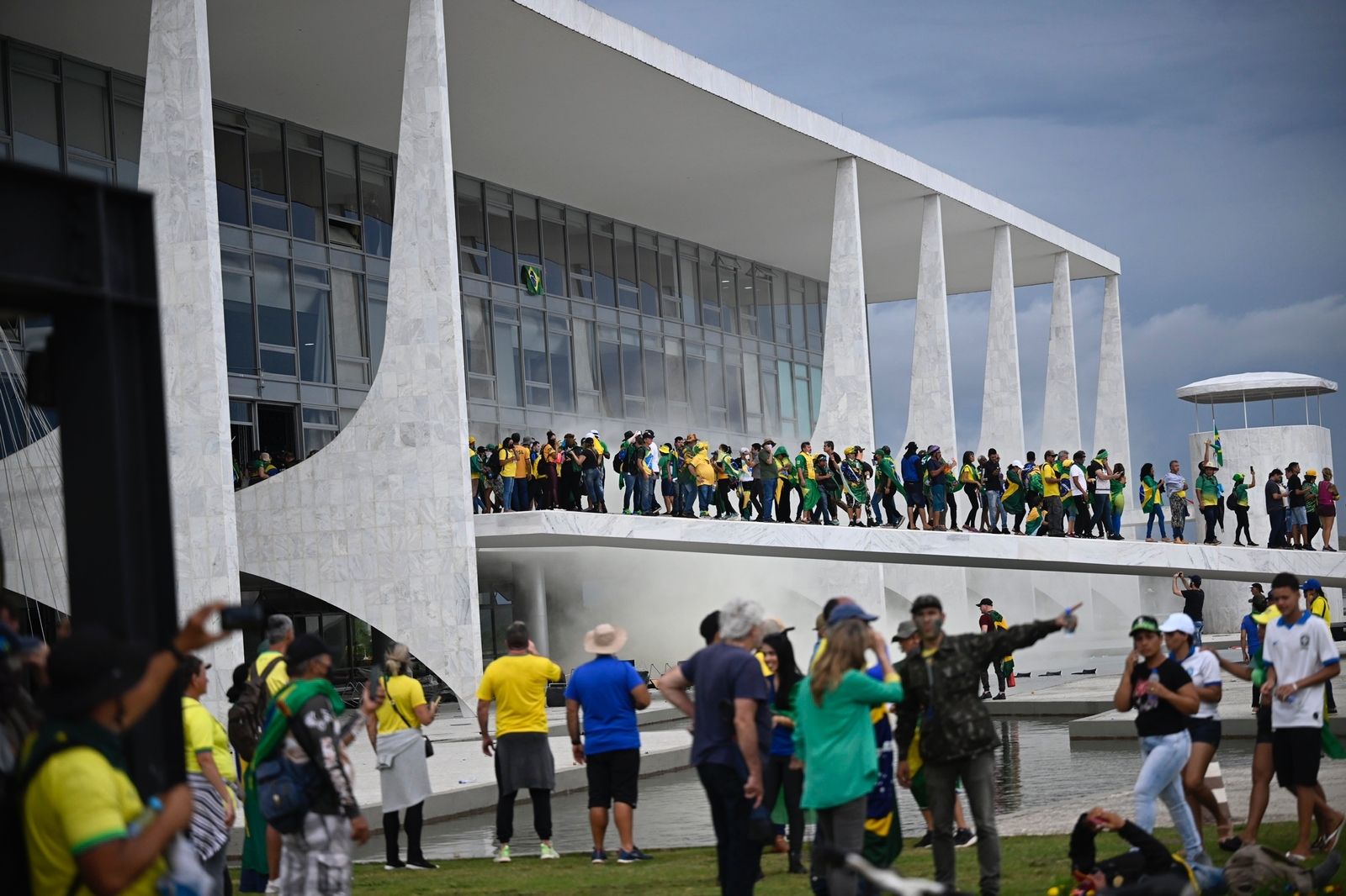  Bolsonaro supporters on a ramp leading up to the National Congress building in Brasilia on Jan. 8.