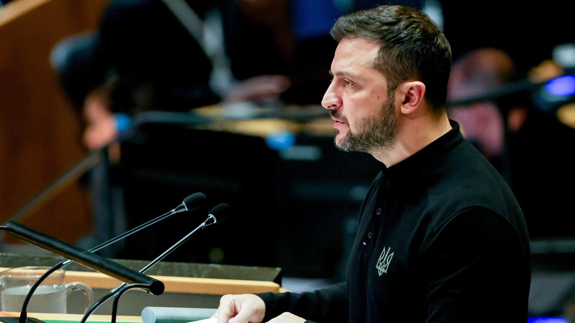 President Zelensky speaks at the 79th Session Of The United Nations General Assembly.