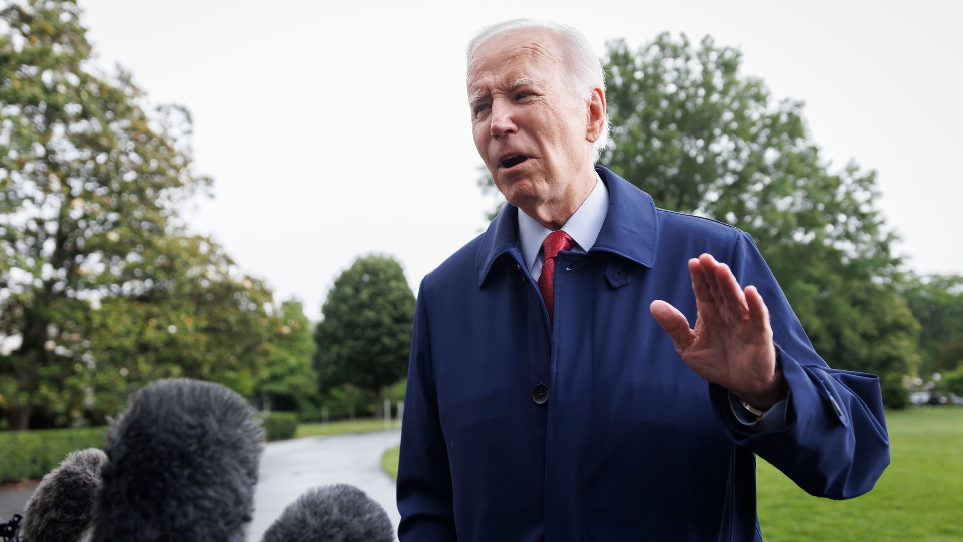 President Joe Biden speaks to members of the media on the South Lawn of the White House before boarding Marine One in Washington, DC, US, on Monday, May 29.