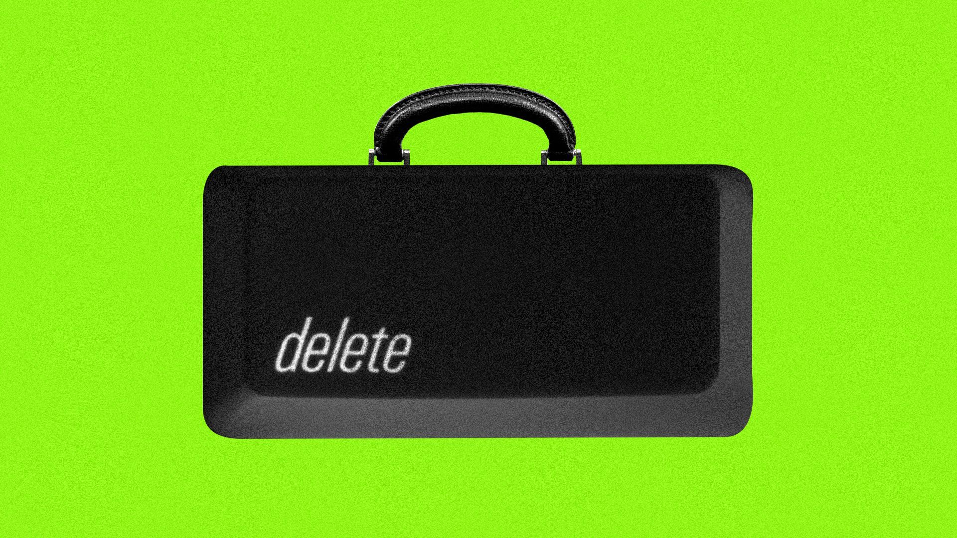 Illustration of a delete key fashioned as a briefcase. 