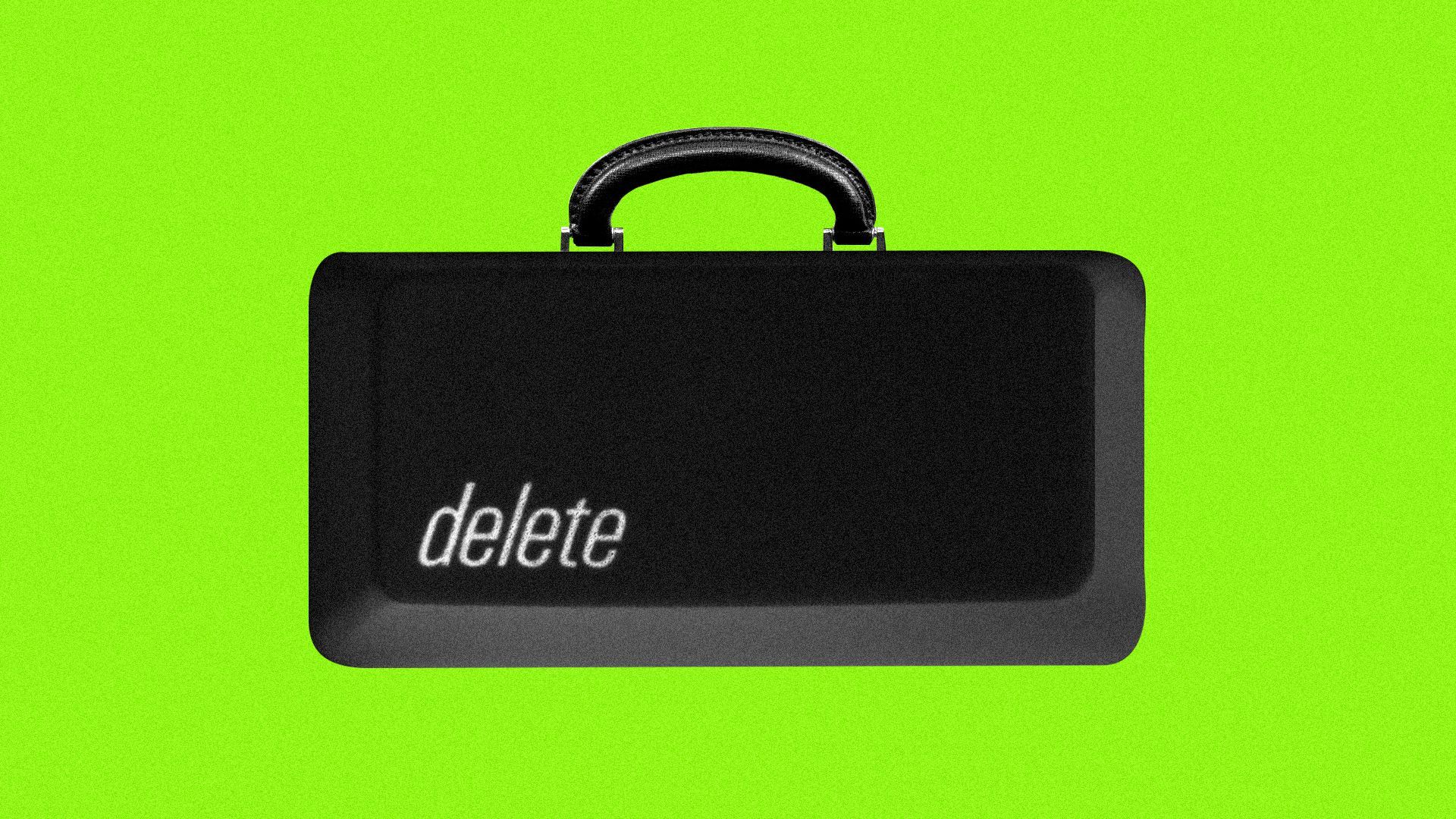Illustration of a delete key fashioned as a briefcase. 