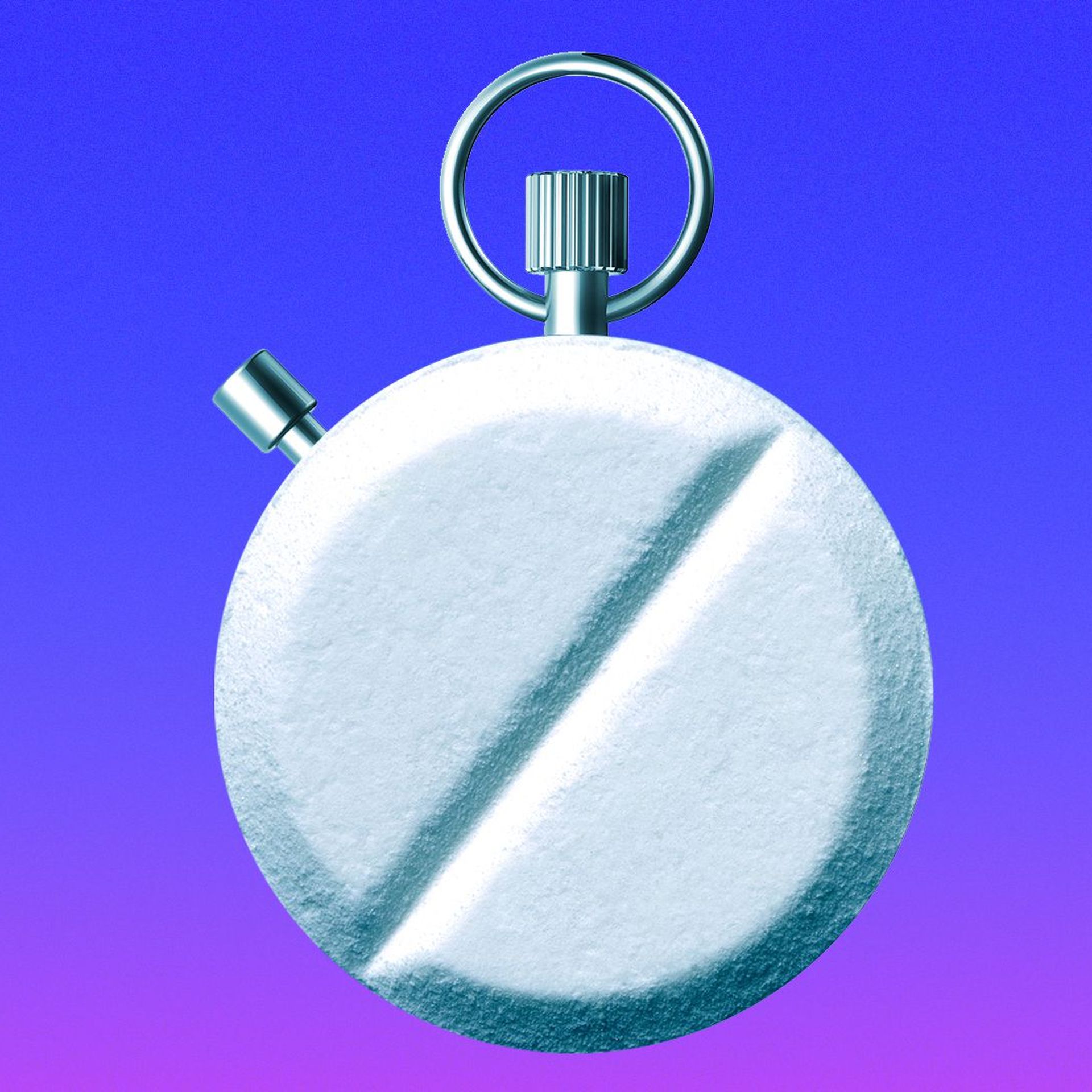 Illustration of a stopwatch made from a large round prescription pill