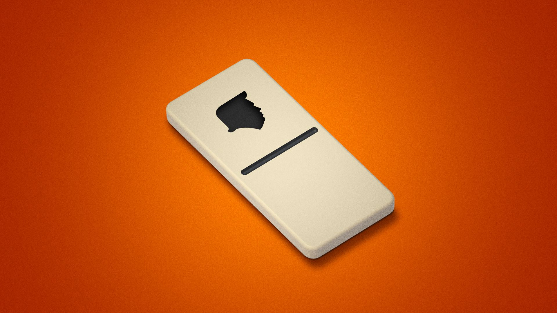 Illustration of Donald Trump's silhouette on a domino. 