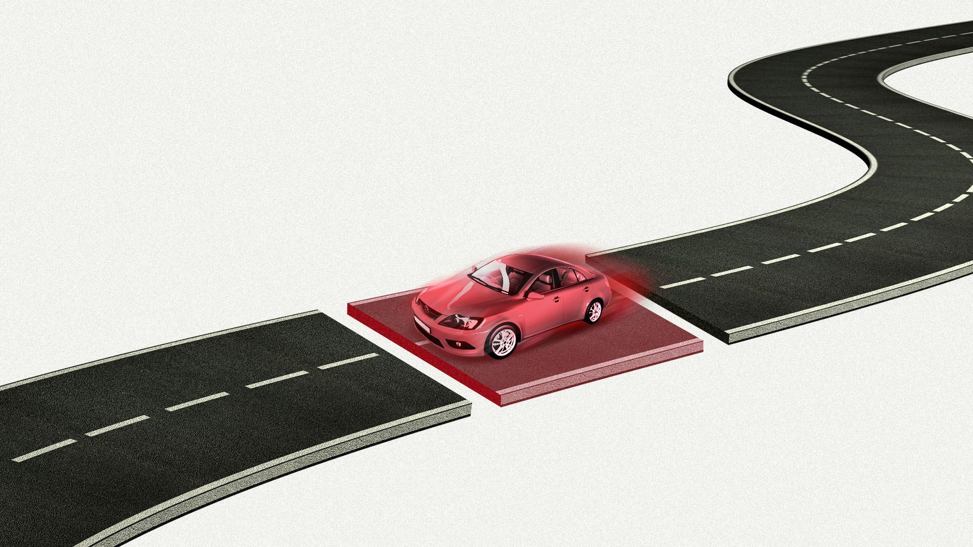 Illustration of a road with a middle section highlight in red, with a red car speeding on it