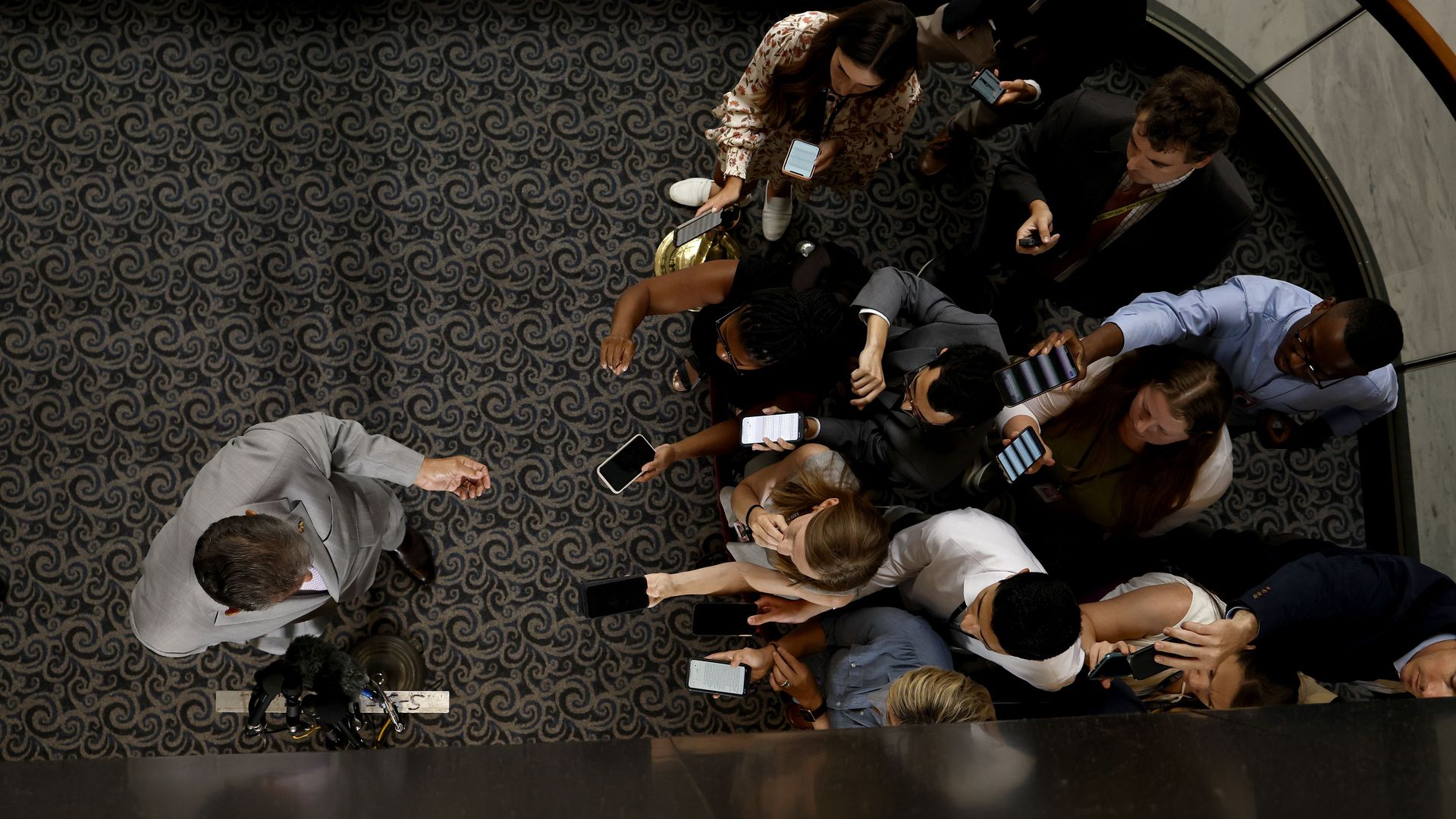 Sen. Joe Manchin speaks to reporters outside his office in the Hart Senate Office Building yesterday.
