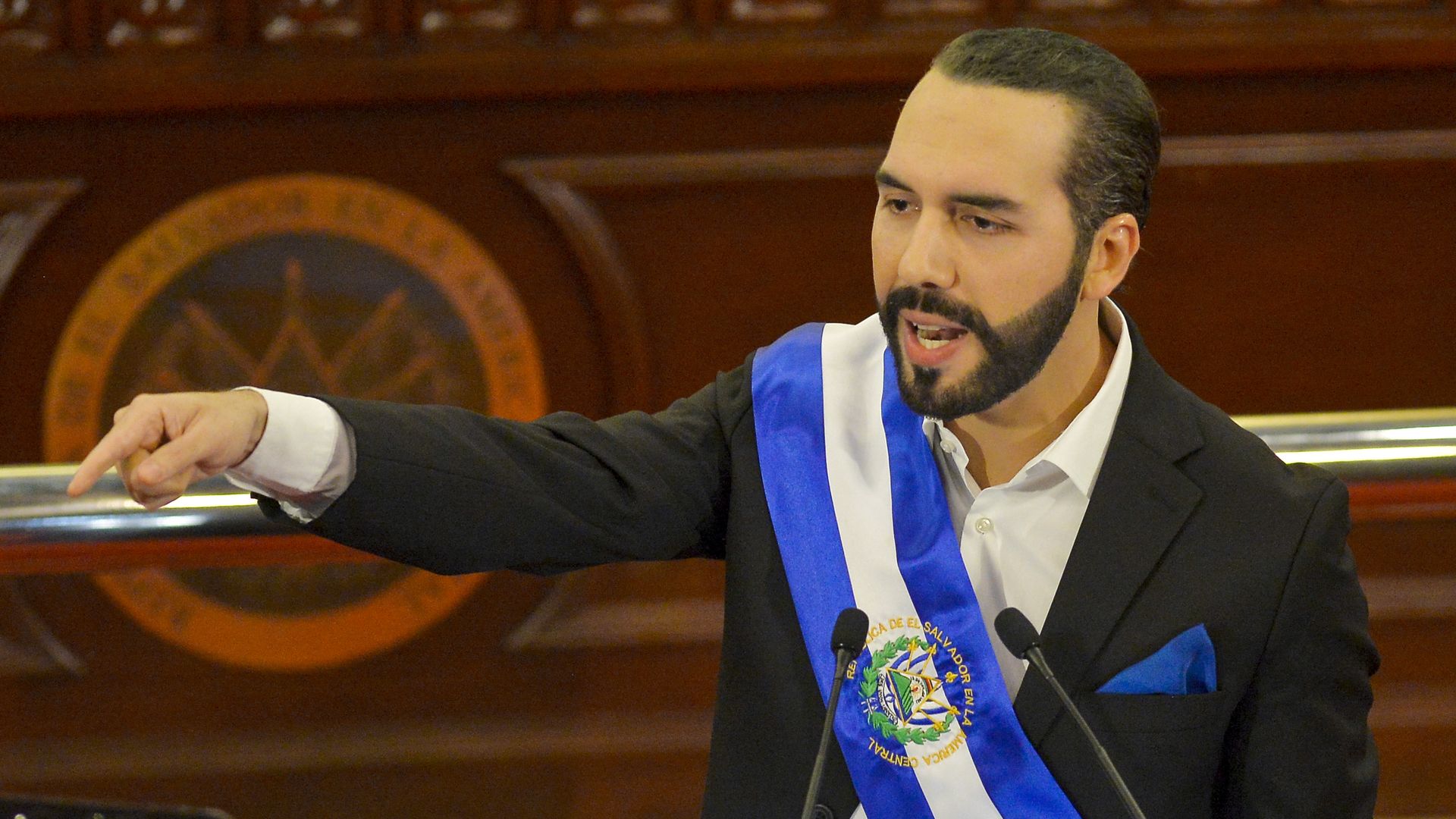  Nayib Bukele, El Salvador's president, delivers a speech to Congress at the Legislative Assembly building in San Salvador, El Salvador, on Tuesday, June 1