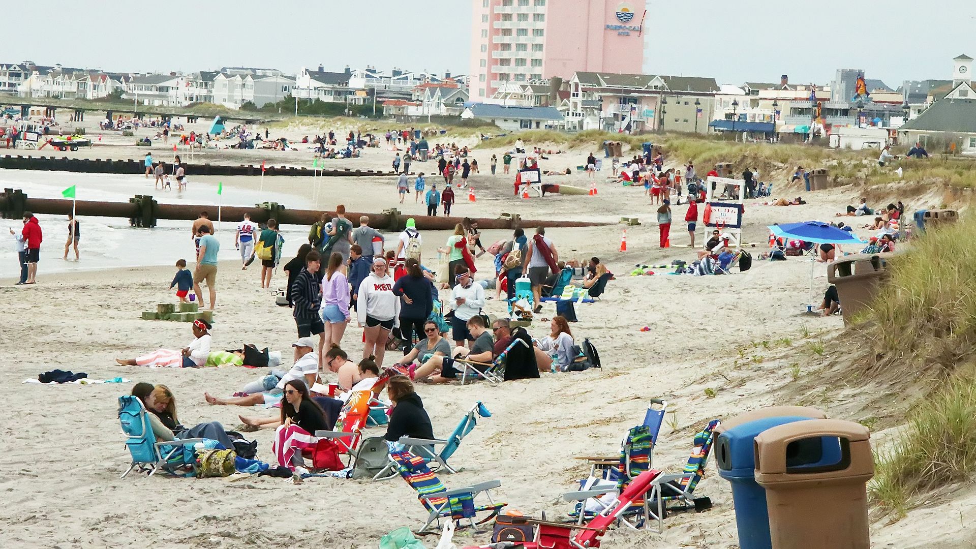 Ocean City beach visitors enjoy Memorial Day weekend taking advantage of the sand on May 25, 2020 in Ocean City, New Jersey.