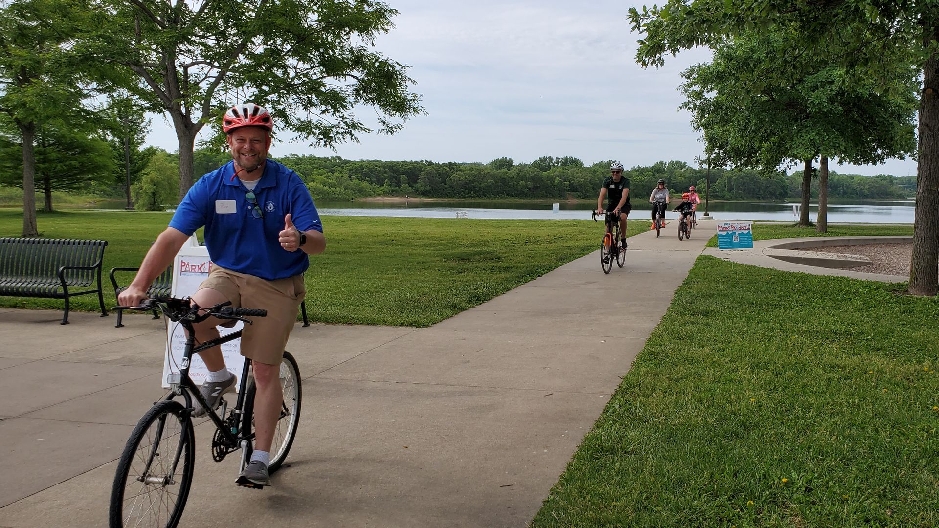 Mayor Russ Trimble riding a bike