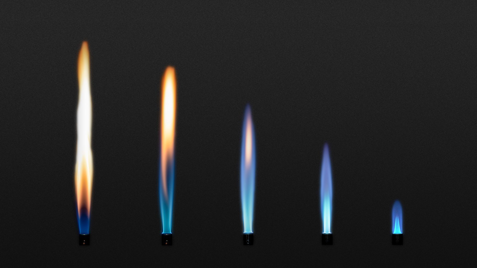 Illustration of a row of gas flames, descending in height