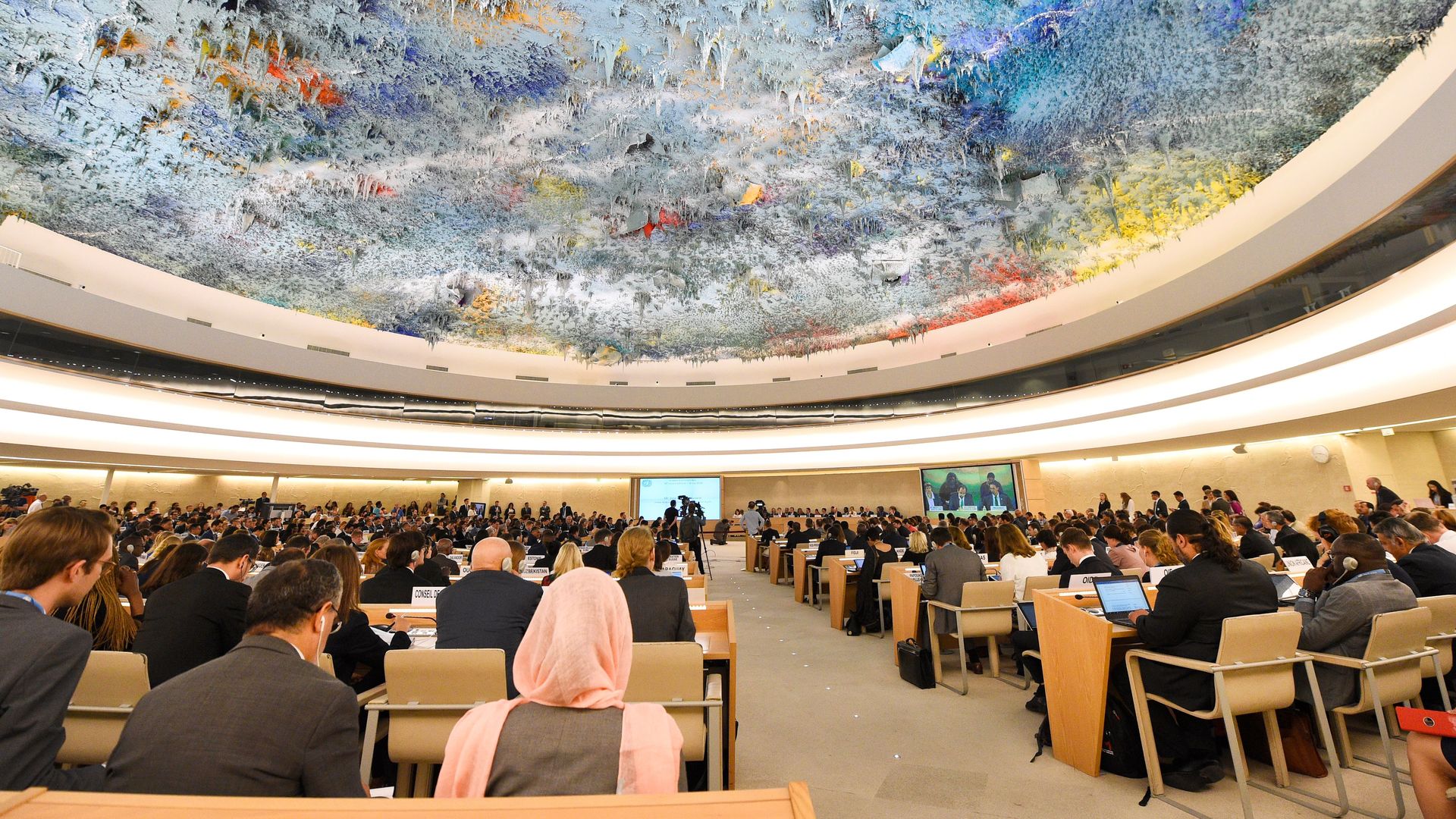 A picture taken on June 18, 2018 in Geneva shows a general view during the opening of the 38th session of the United Nations Human Rights Council. 